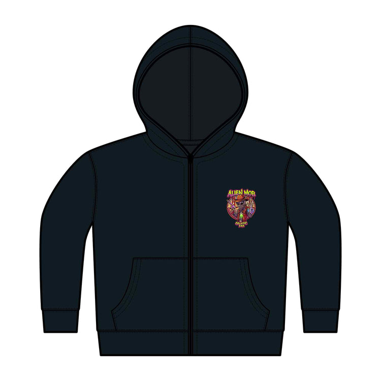Navy blue hoodie with an Alien cowboy outlaw alien Mob logo on the chest against a white background
