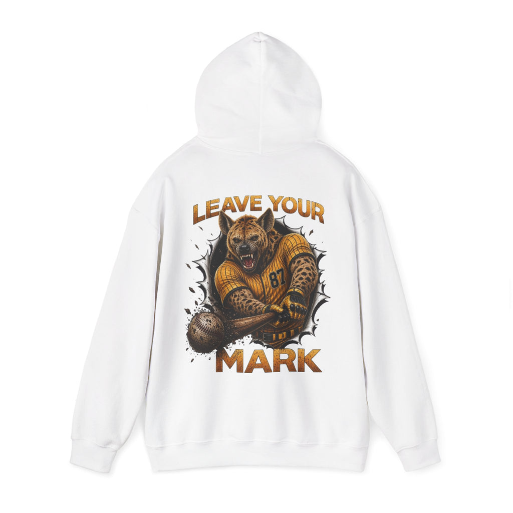 Hyena Baseball Graphic Sports Hoodie  "Leave Your Mark" Cyber Crest AW Signature Emblem Logo Pullover Drawstring Sweater