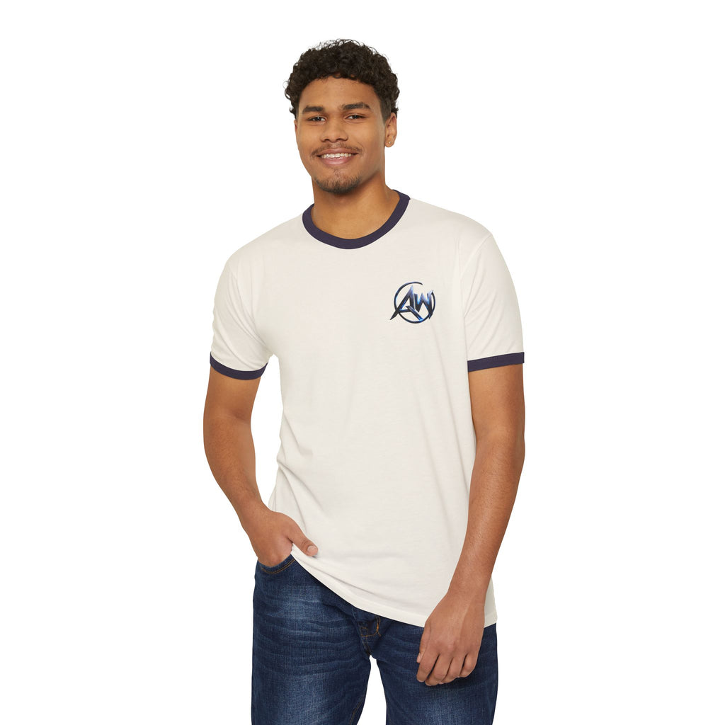 Cyber Crest Emblem Logo-AW Brand  Americanwolf Signature Vintage Ringer T-Shirt