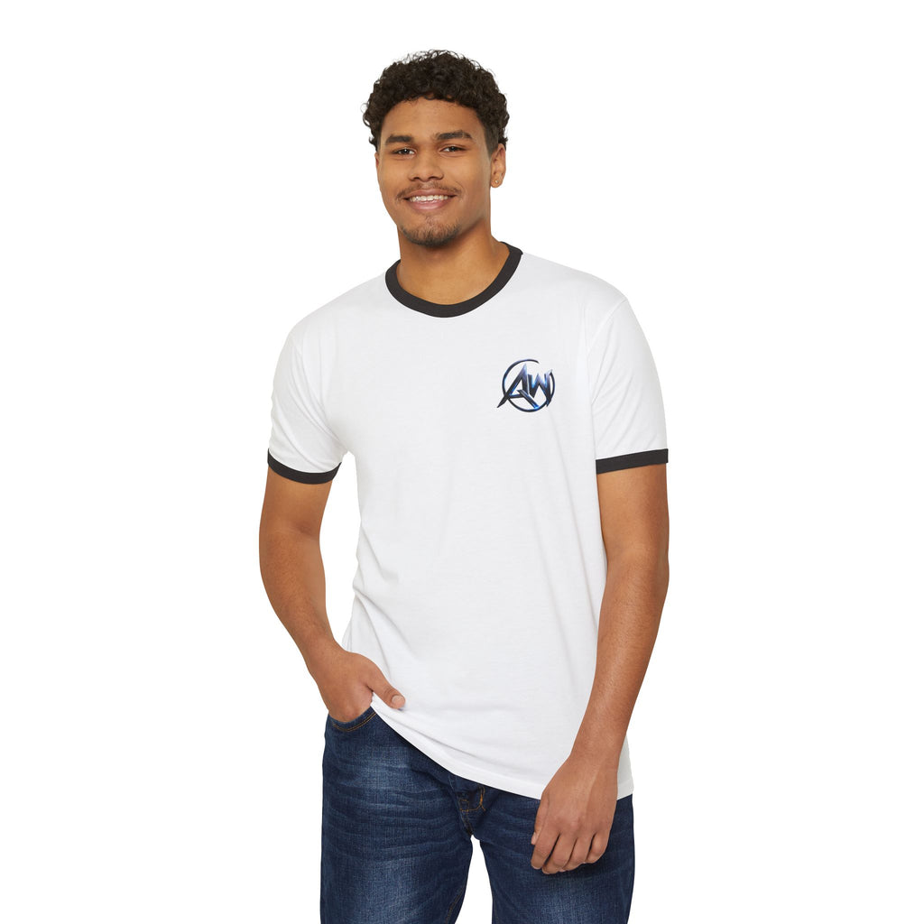Cyber Crest Emblem Logo-AW Brand  Americanwolf Signature Vintage Ringer T-Shirt