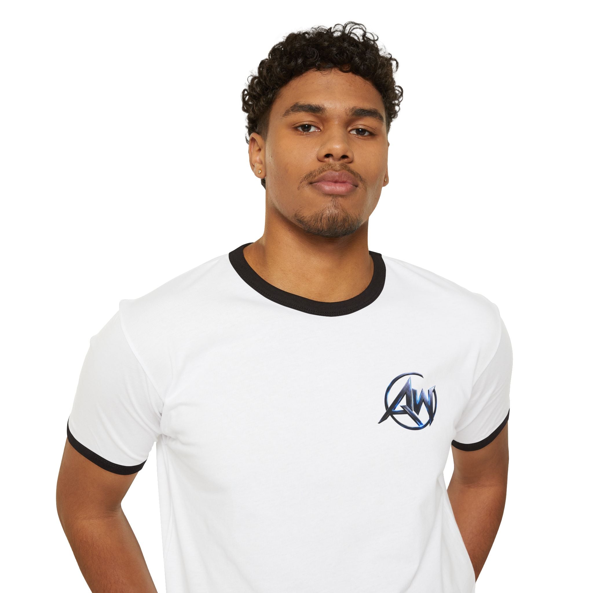Cyber Crest Emblem Logo-AW Brand  Americanwolf Signature Vintage Ringer T-Shirt