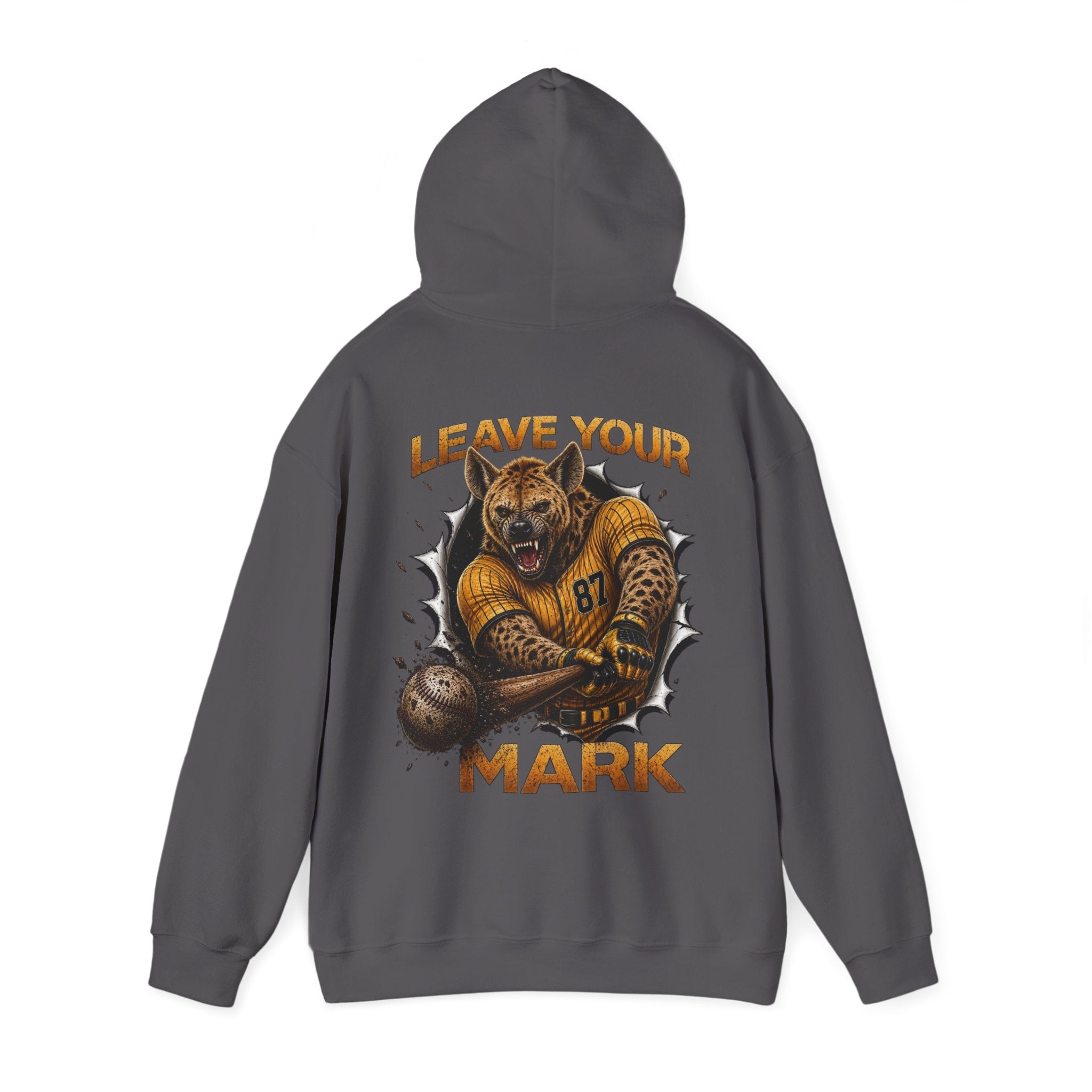Hyena Baseball Graphic Sports Hoodie  "Leave Your Mark" Cyber Crest AW Signature Emblem Logo Pullover Drawstring Sweater