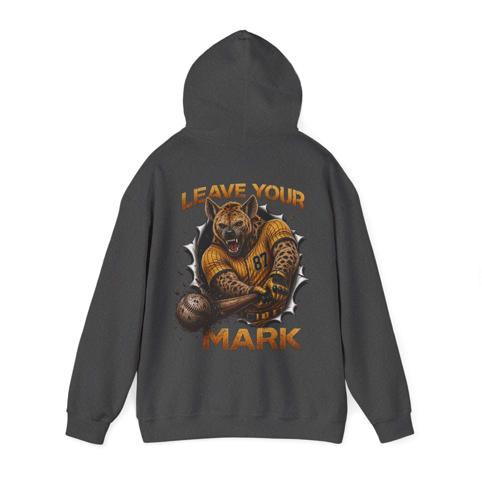 Hyena Baseball Graphic Sports Hoodie  "Leave Your Mark" Cyber Crest AW Signature Emblem Logo Pullover Drawstring Sweater