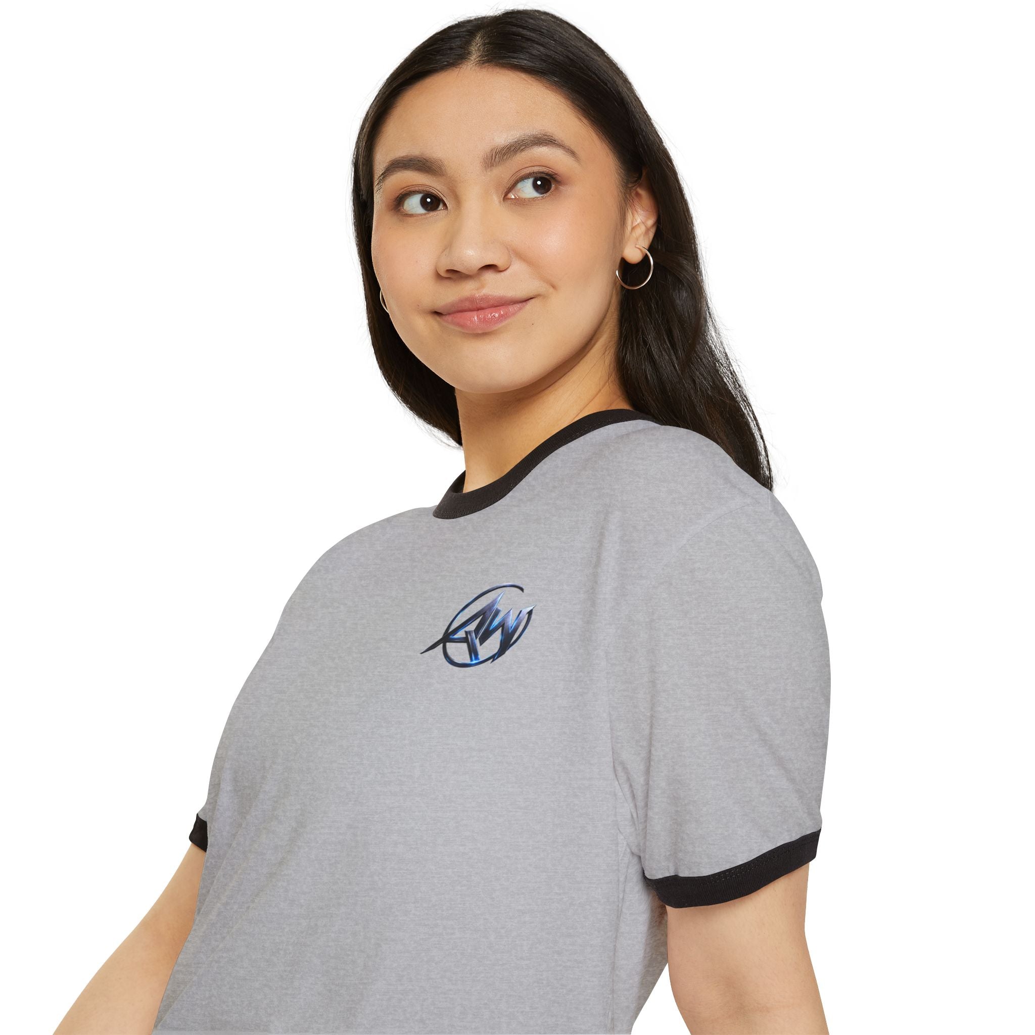Cyber Crest Emblem Logo-AW Brand  Americanwolf Signature Vintage Ringer T-Shirt