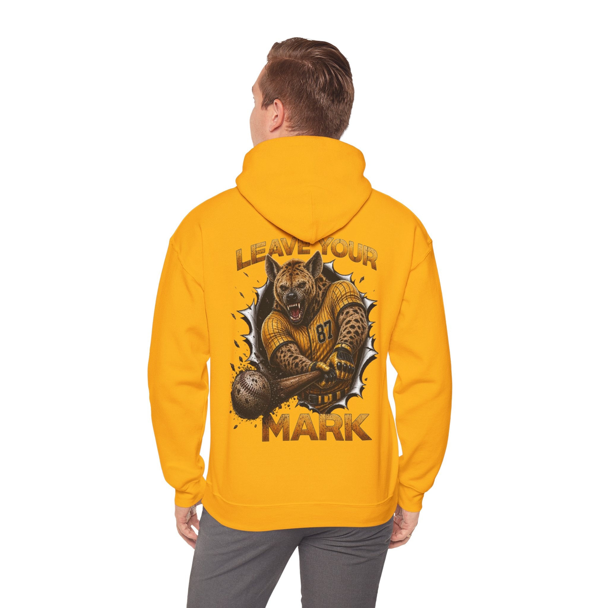 Hyena Baseball Graphic Sports Hoodie  "Leave Your Mark" Cyber Crest AW Signature Emblem Logo Pullover Drawstring Sweater