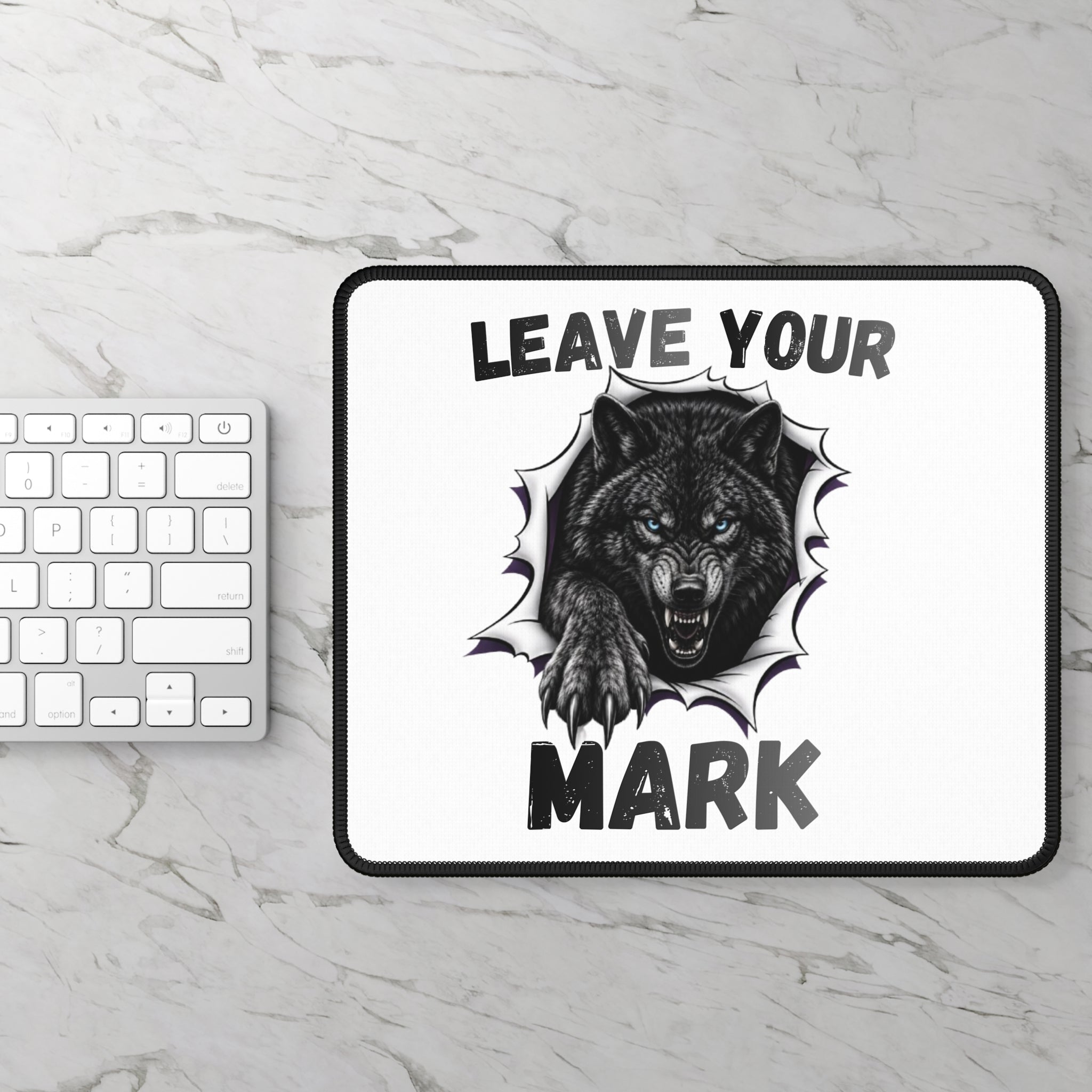 Black Graphic Wolf  "Leave Your Mark" Gaming Mouse Pad