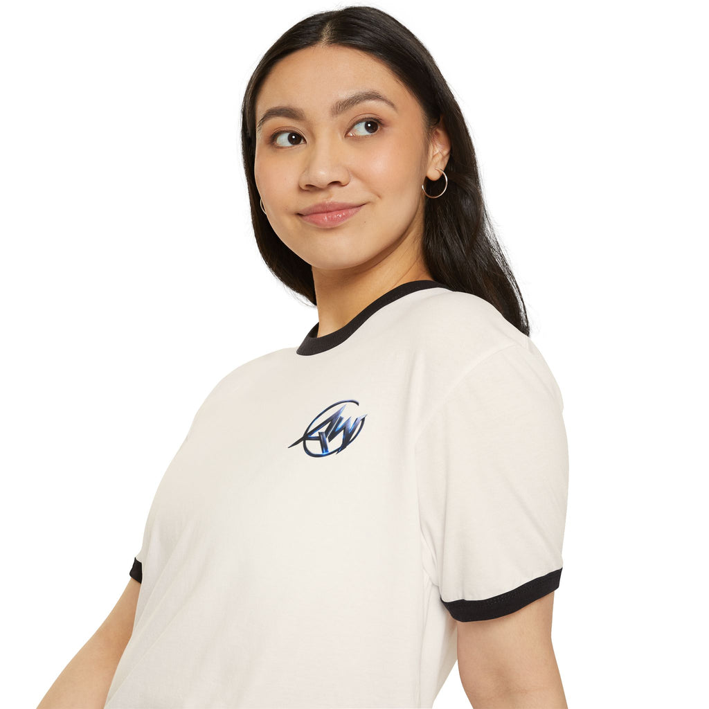 Cyber Crest Emblem Logo-AW Brand  Americanwolf Signature Vintage Ringer T-Shirt