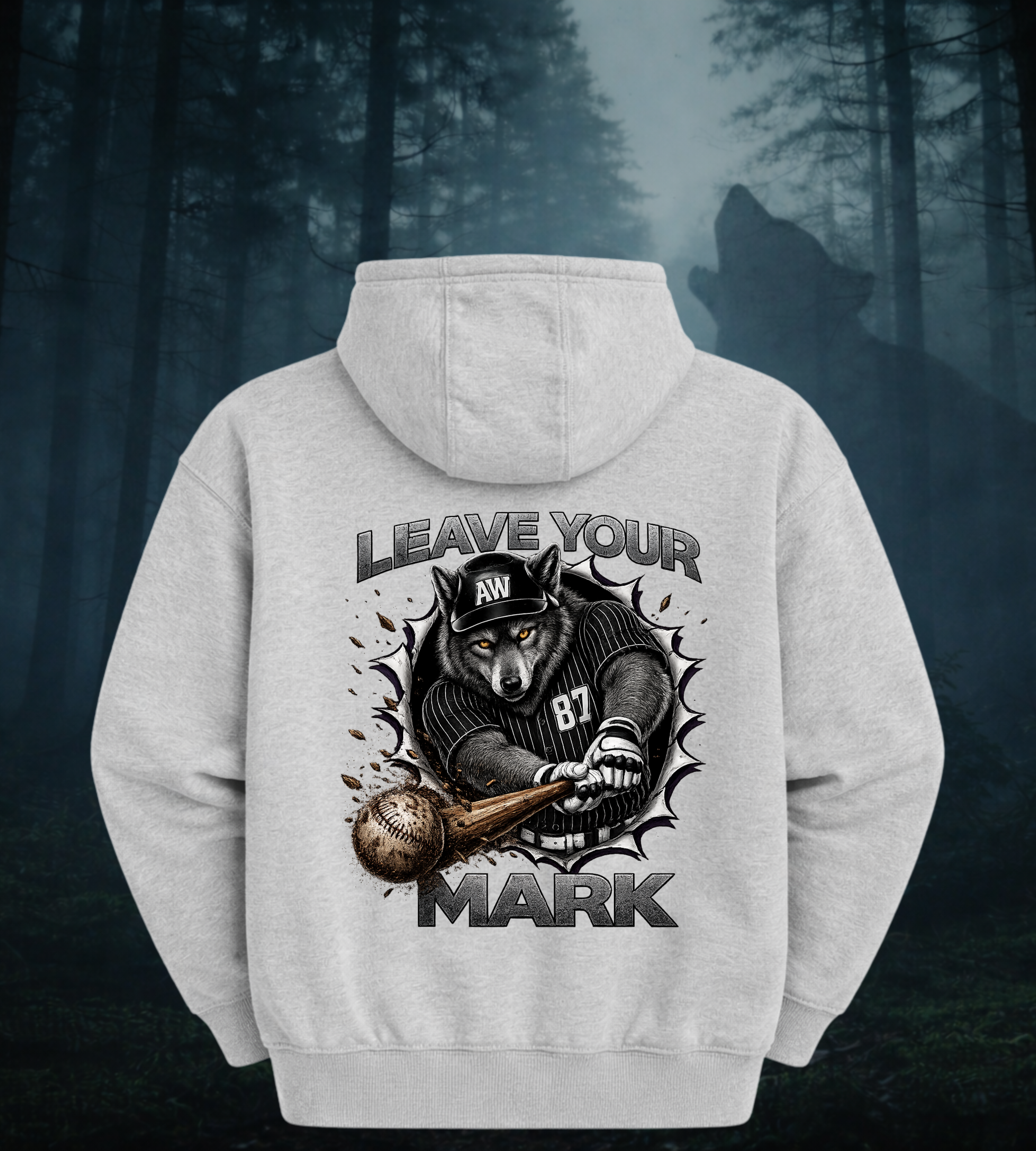 Black Wolf Graphic Baseball Hoodie "Leave Your Mark" 87 Series Limited Edition