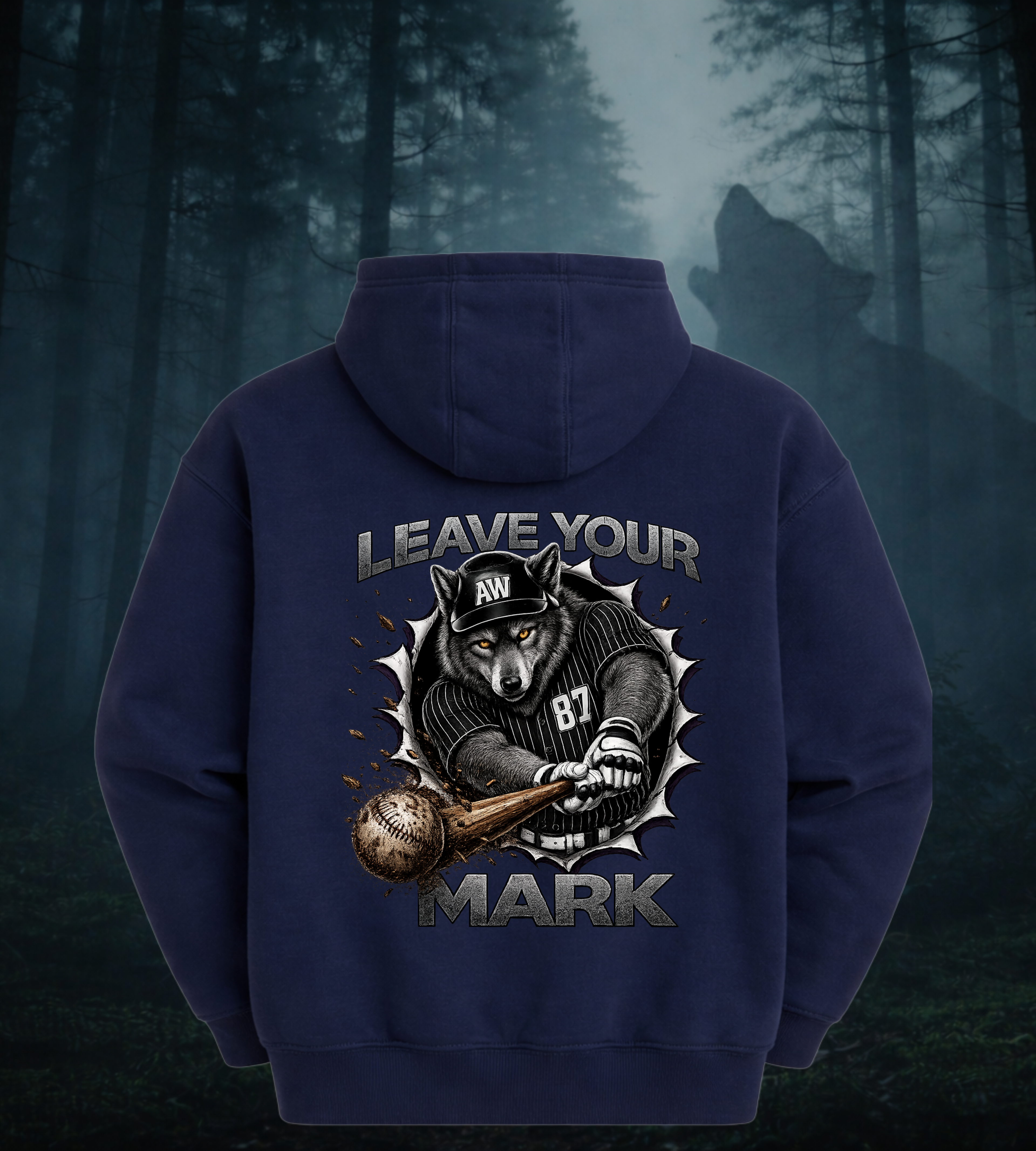 Black Wolf Graphic Baseball Hoodie "Leave Your Mark" 87 Series Limited Edition