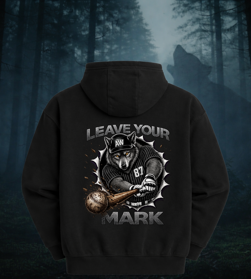 Black Wolf Graphic Baseball Hoodie "Leave Your Mark" 87 Series Limited Edition