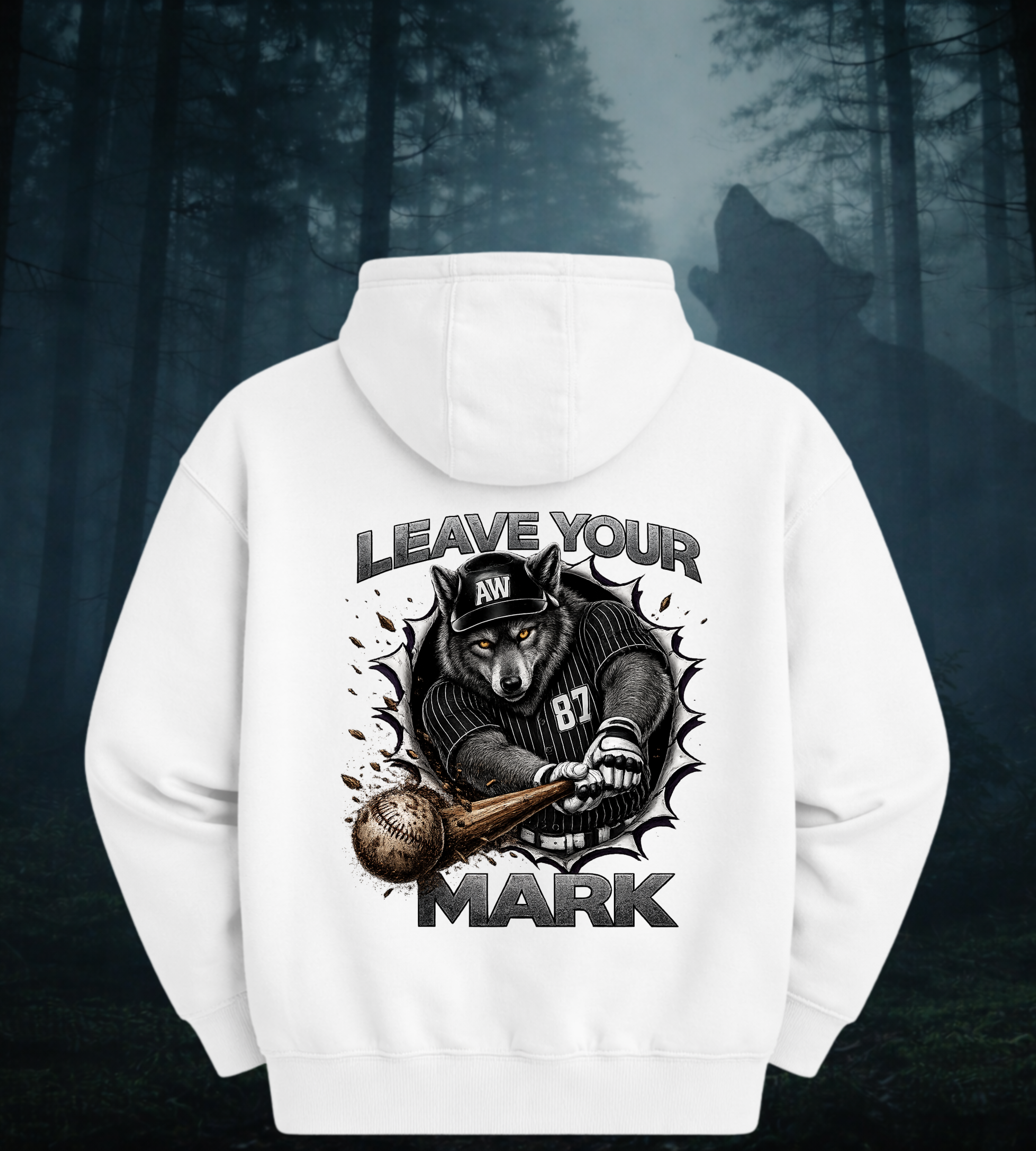 Black Wolf Graphic Baseball Hoodie "Leave Your Mark" 87 Series Limited Edition