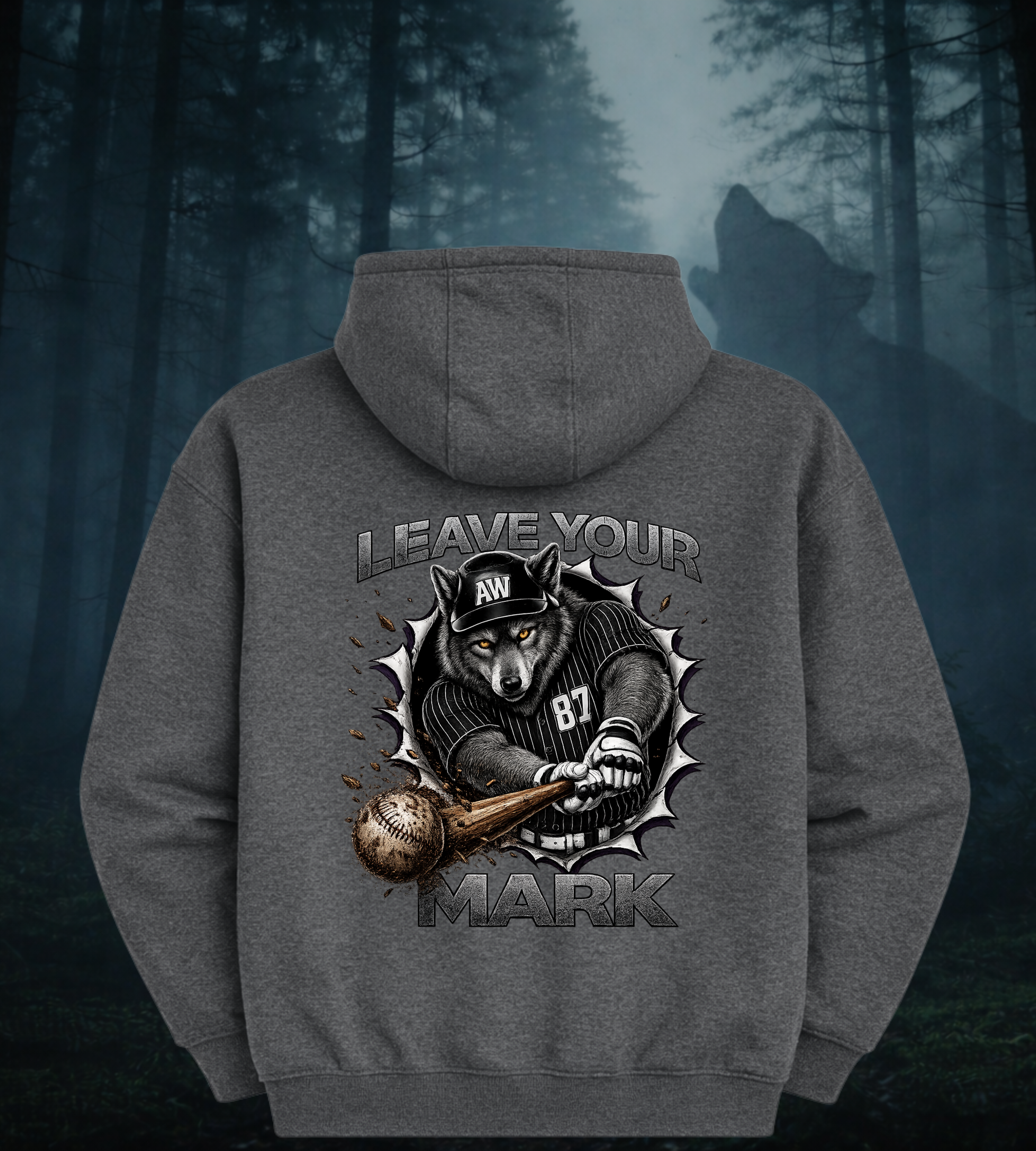 Black Wolf Graphic Baseball Hoodie "Leave Your Mark" 87 Series Limited Edition