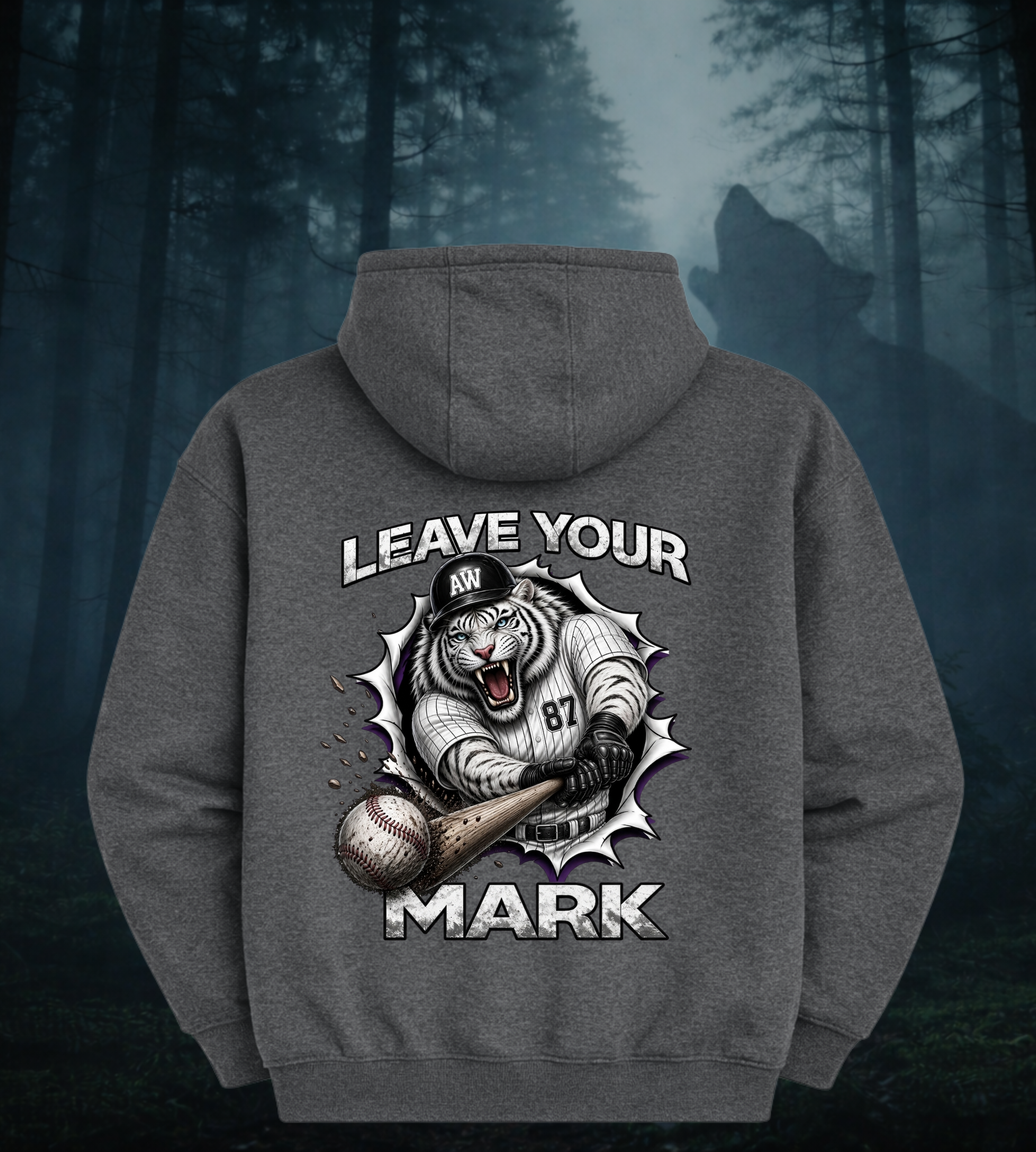 Baseball Tiger Hoodie — "Leave Your Mark" Graphic Fleece Hoodie
