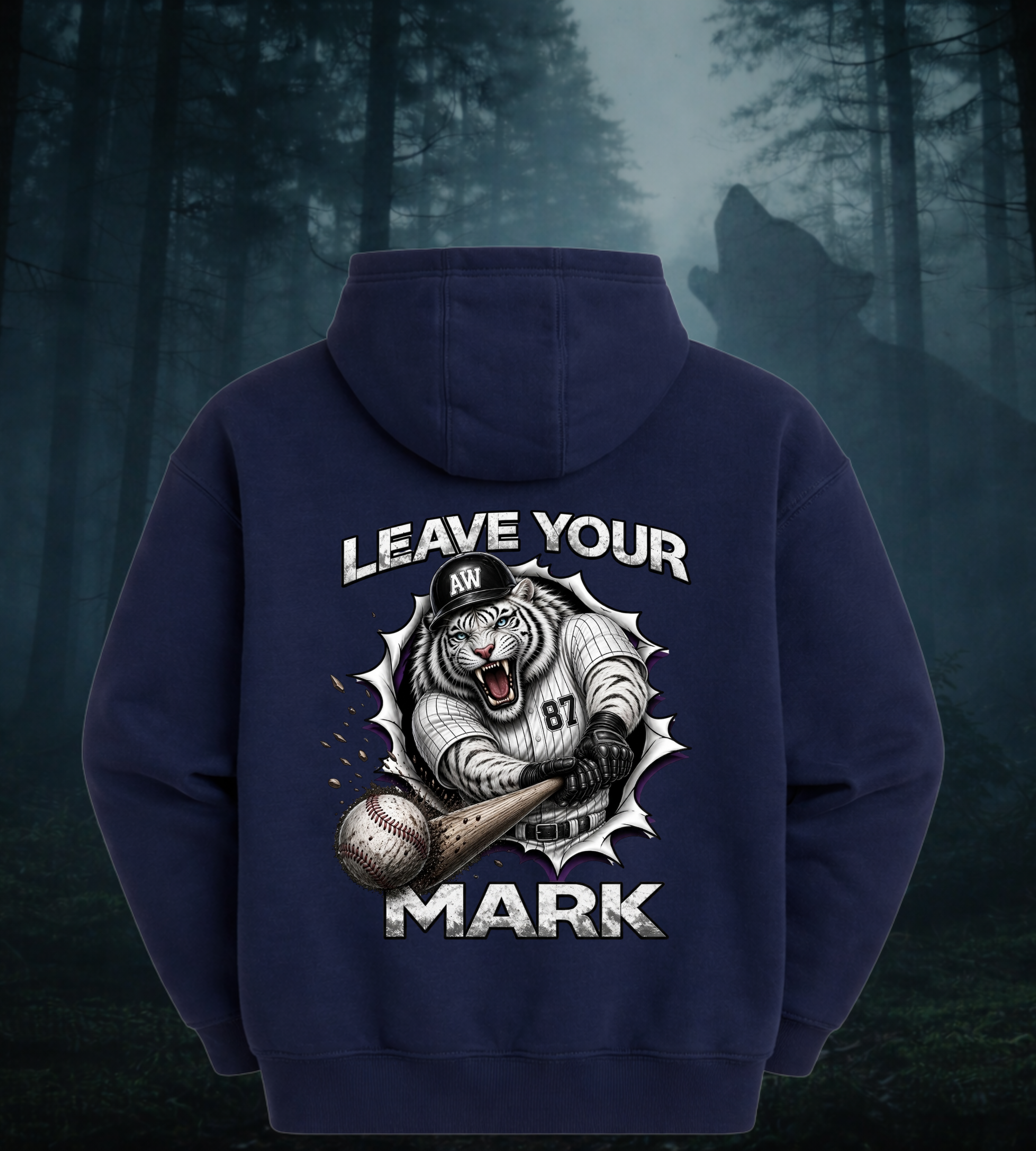 Baseball Tiger Hoodie — "Leave Your Mark" Graphic Fleece Hoodie