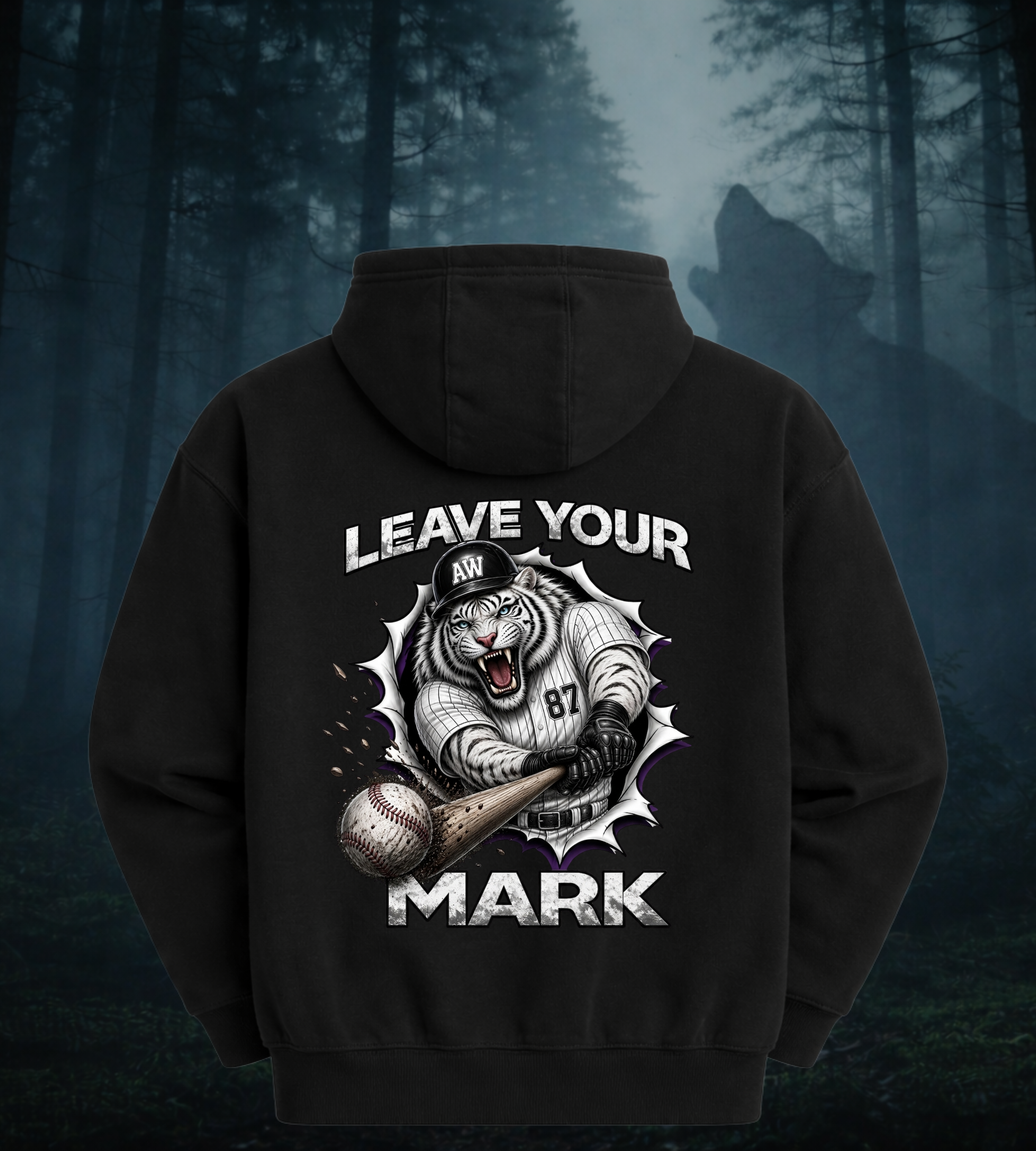 Baseball Tiger Hoodie — "Leave Your Mark" Graphic Fleece Hoodie