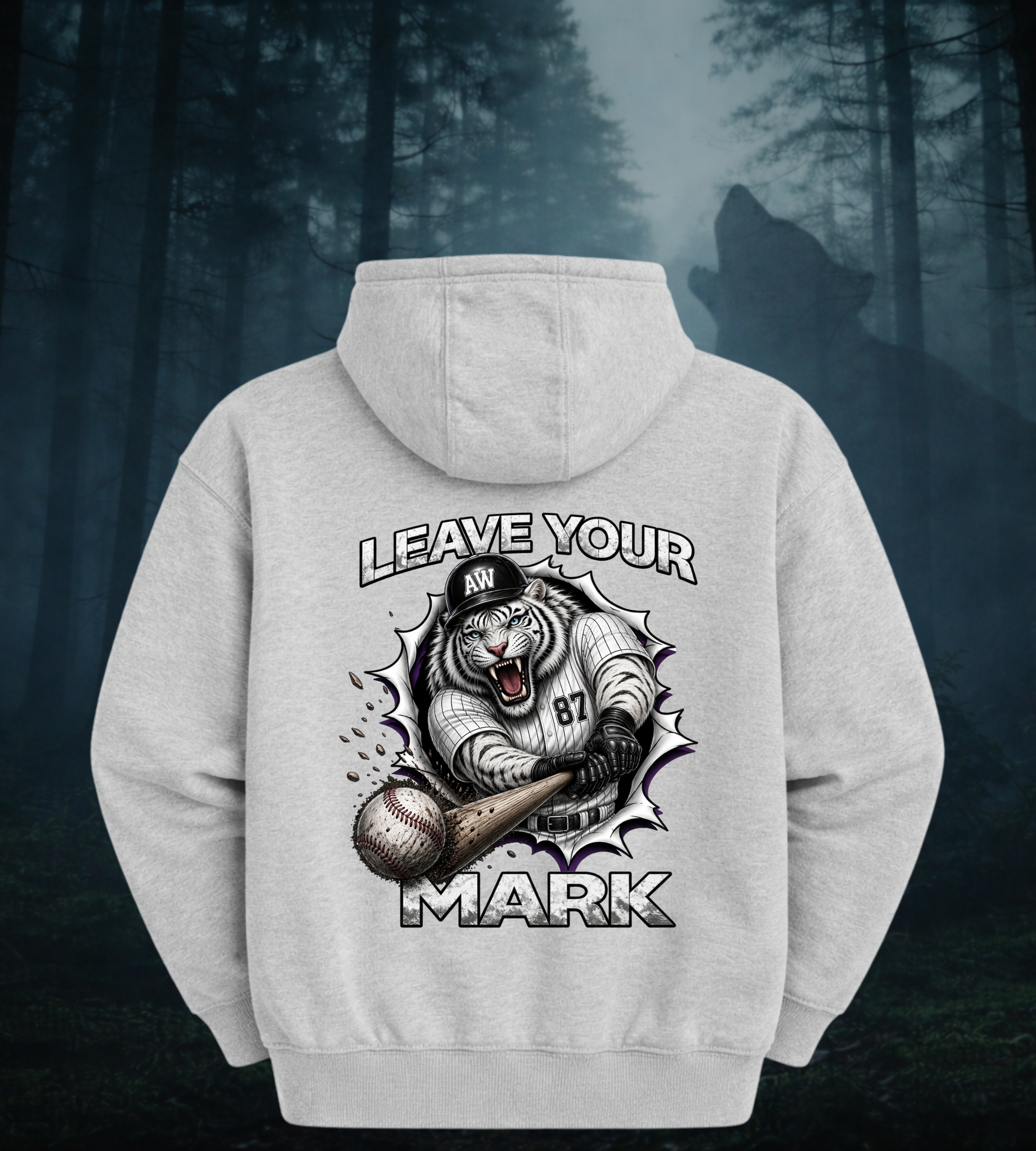 Baseball Tiger Hoodie — "Leave Your Mark" Graphic Fleece Hoodie