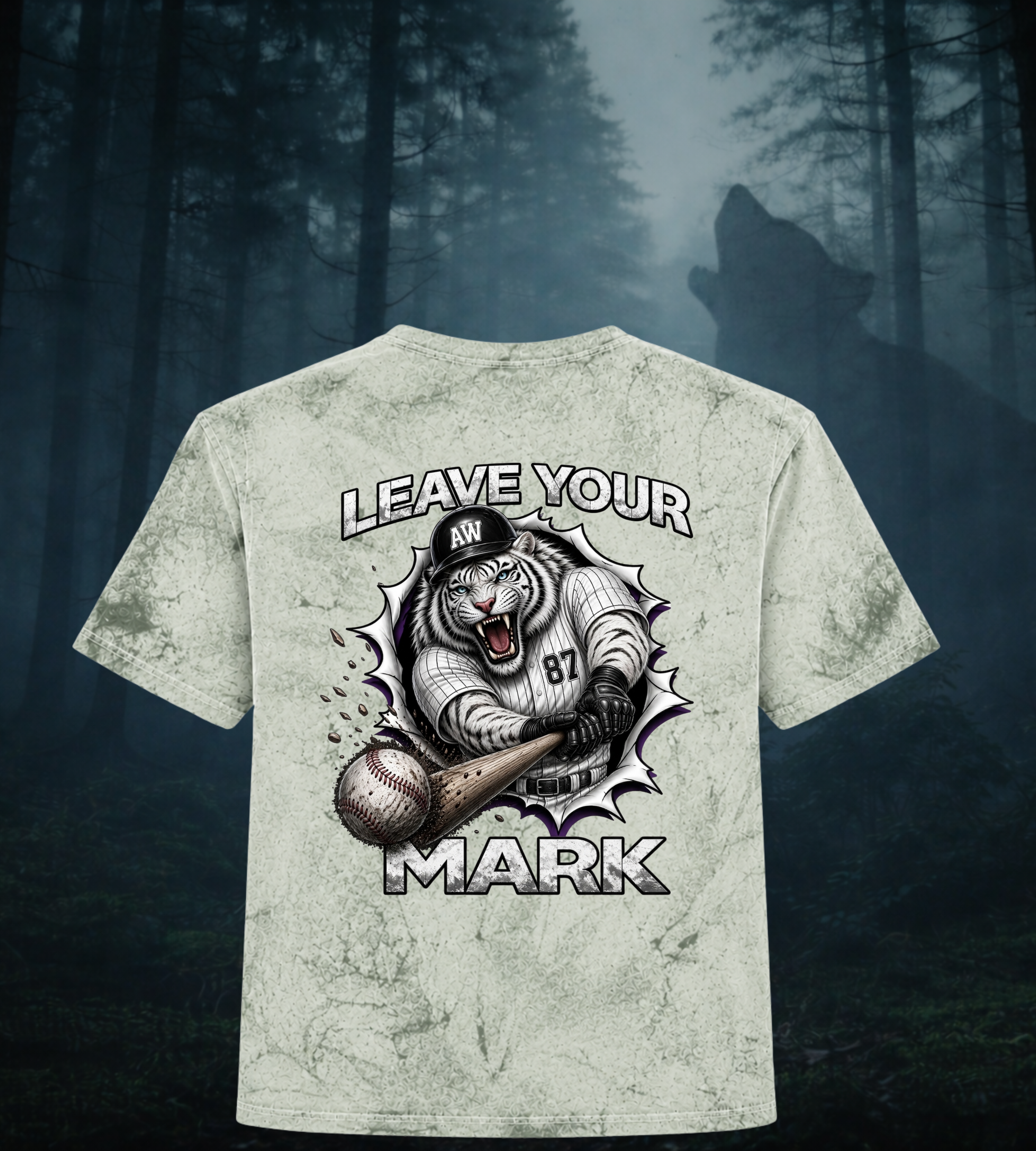 White Tiger Baseball 'Leave Your Mark' Tie-Dye Smoke & Fern T-Shirt