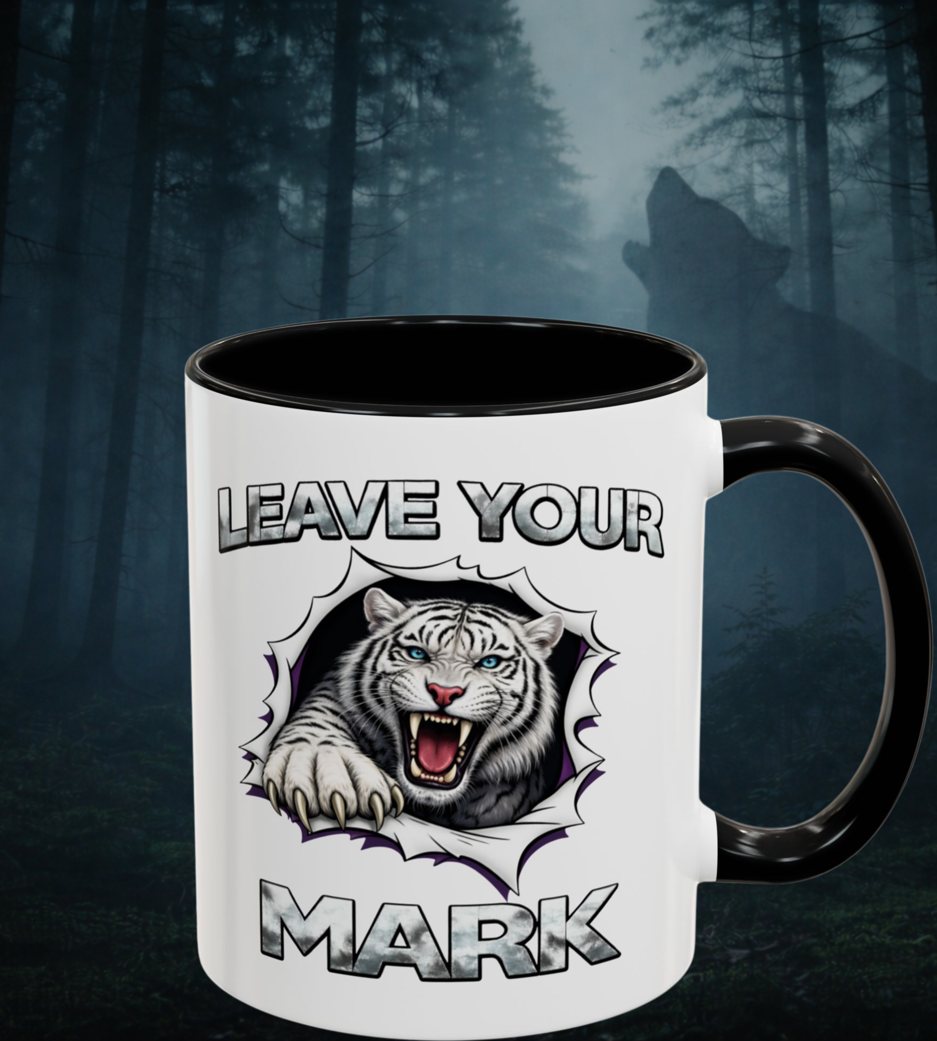 White Tiger Collectors Cup "Leave Your Mark" Black Accent Coffee Mug