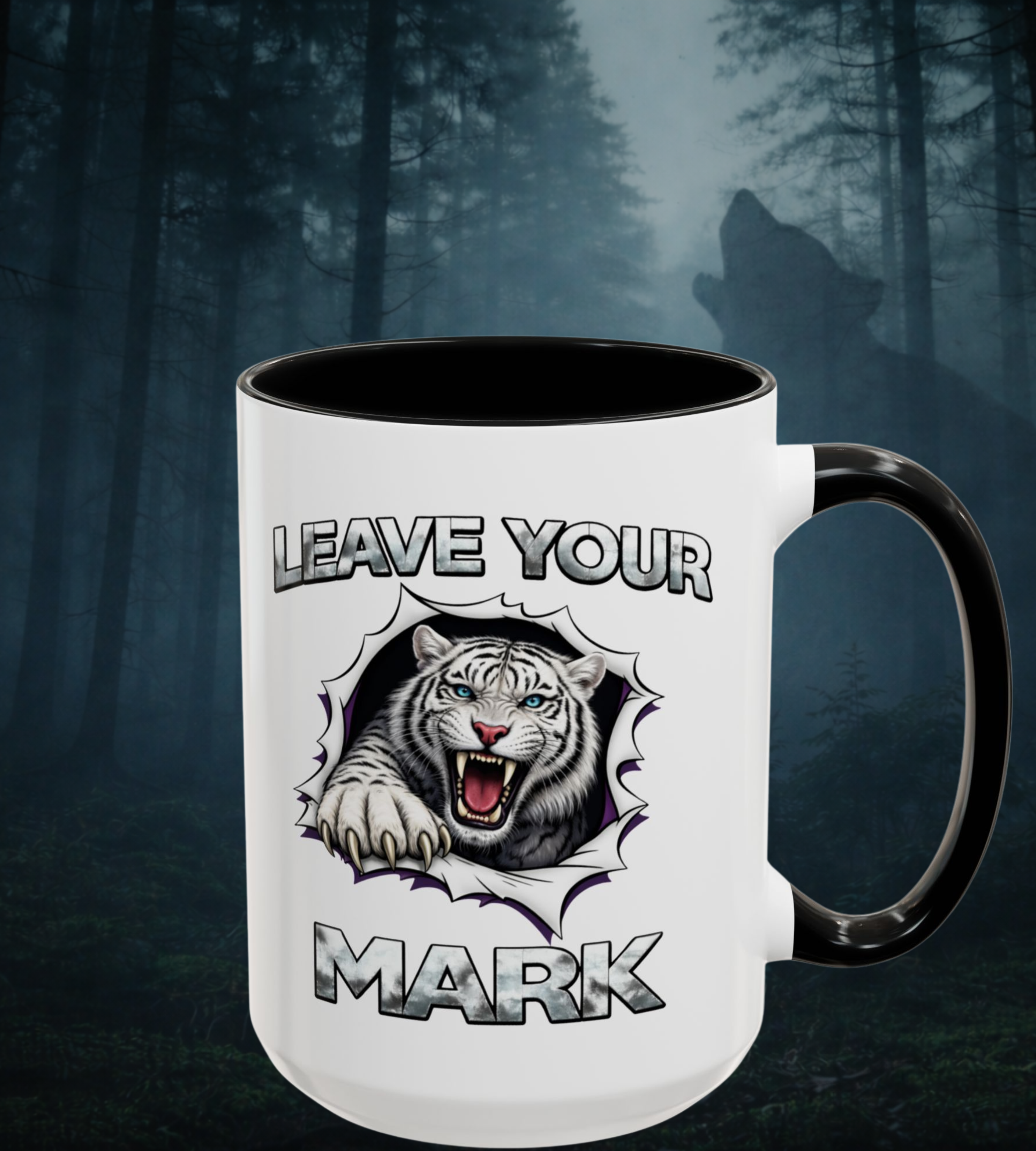 White Tiger Collectors Cup "Leave Your Mark" Black Accent Coffee Mug