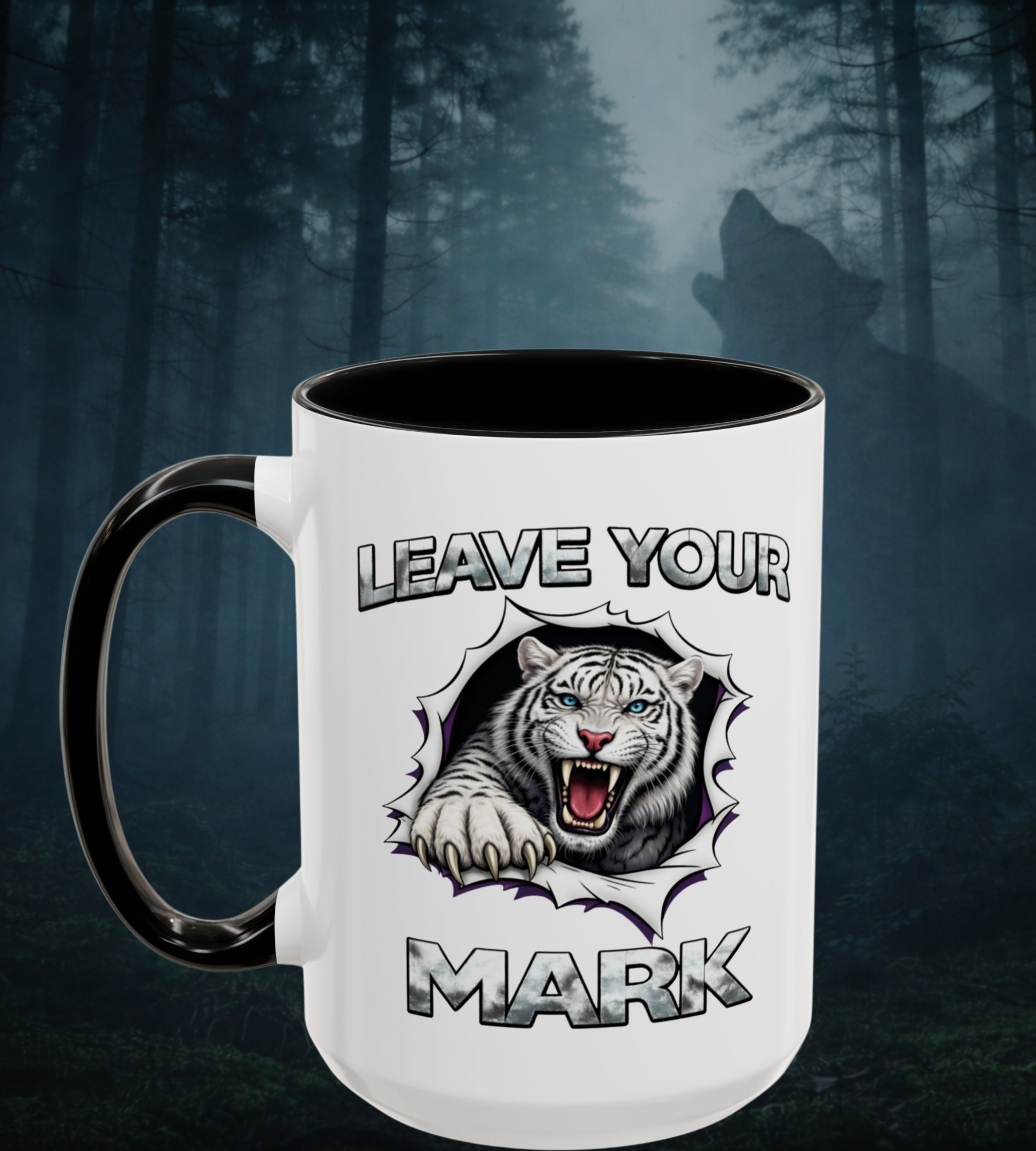 White Tiger Collectors Cup "Leave Your Mark" Black Accent Coffee Mug