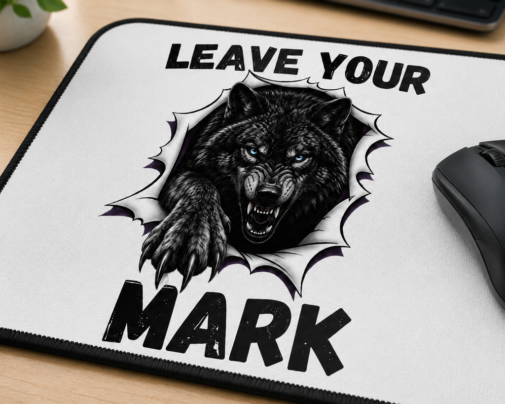 Black Graphic Wolf  "Leave Your Mark" Gaming Mouse Pad