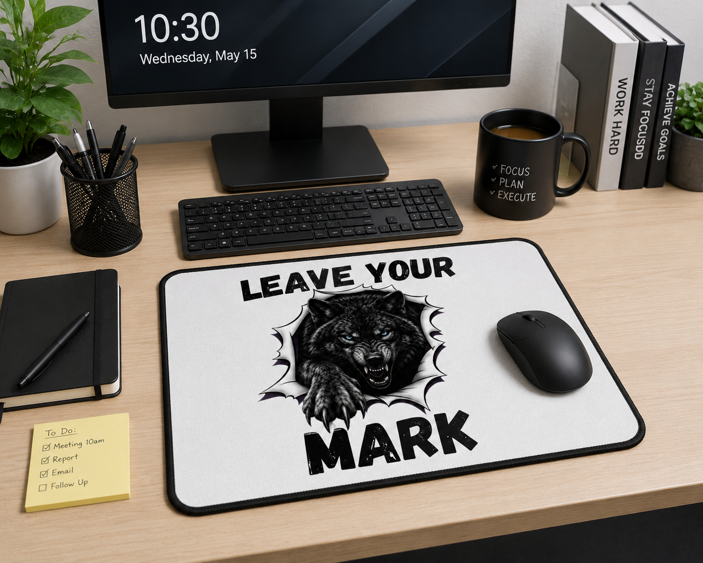 Black Graphic Wolf  "Leave Your Mark" Gaming Mouse Pad