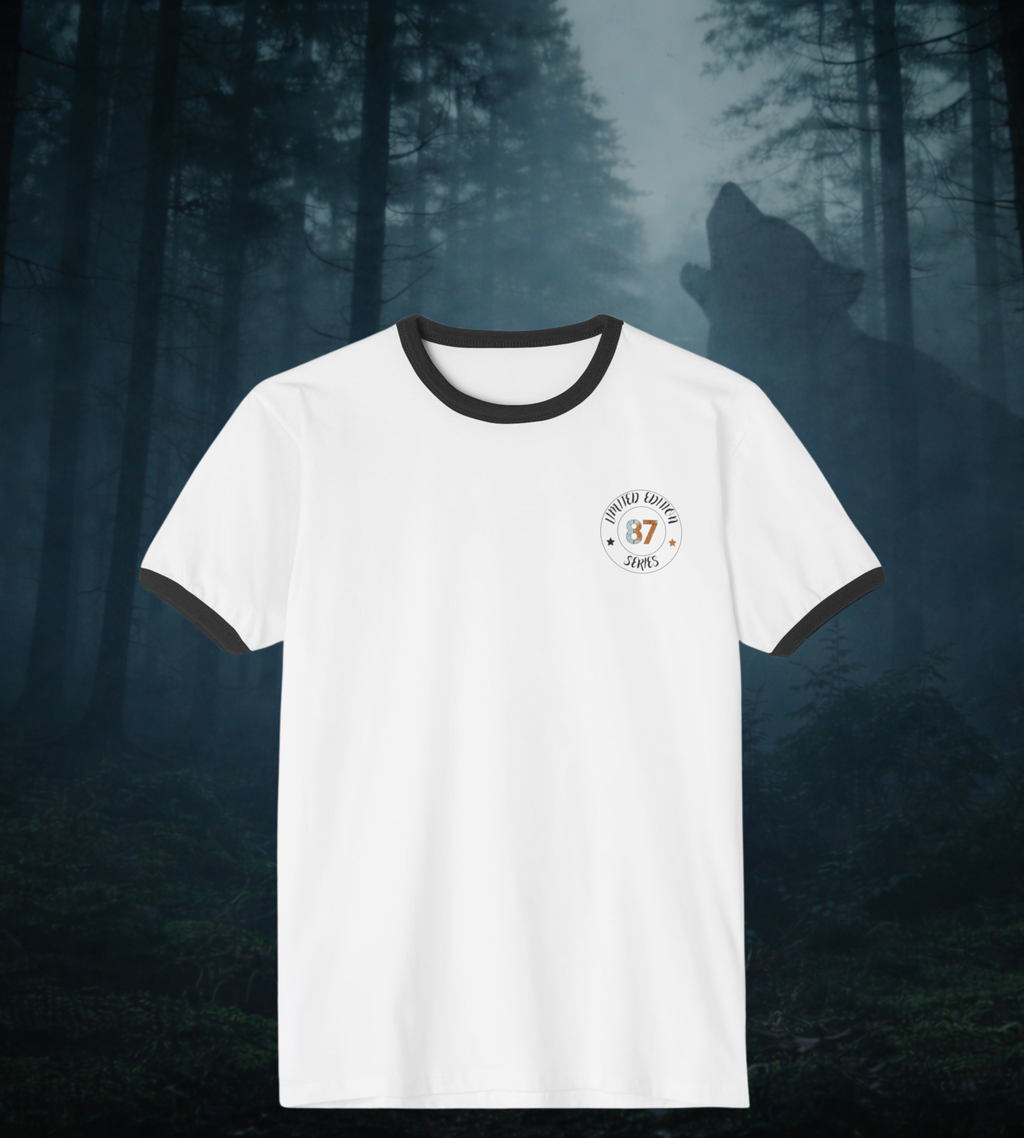 Black Graphic Wolf Ringer T-Shirt "Leave Your Mark" 87 Series Limited Edition