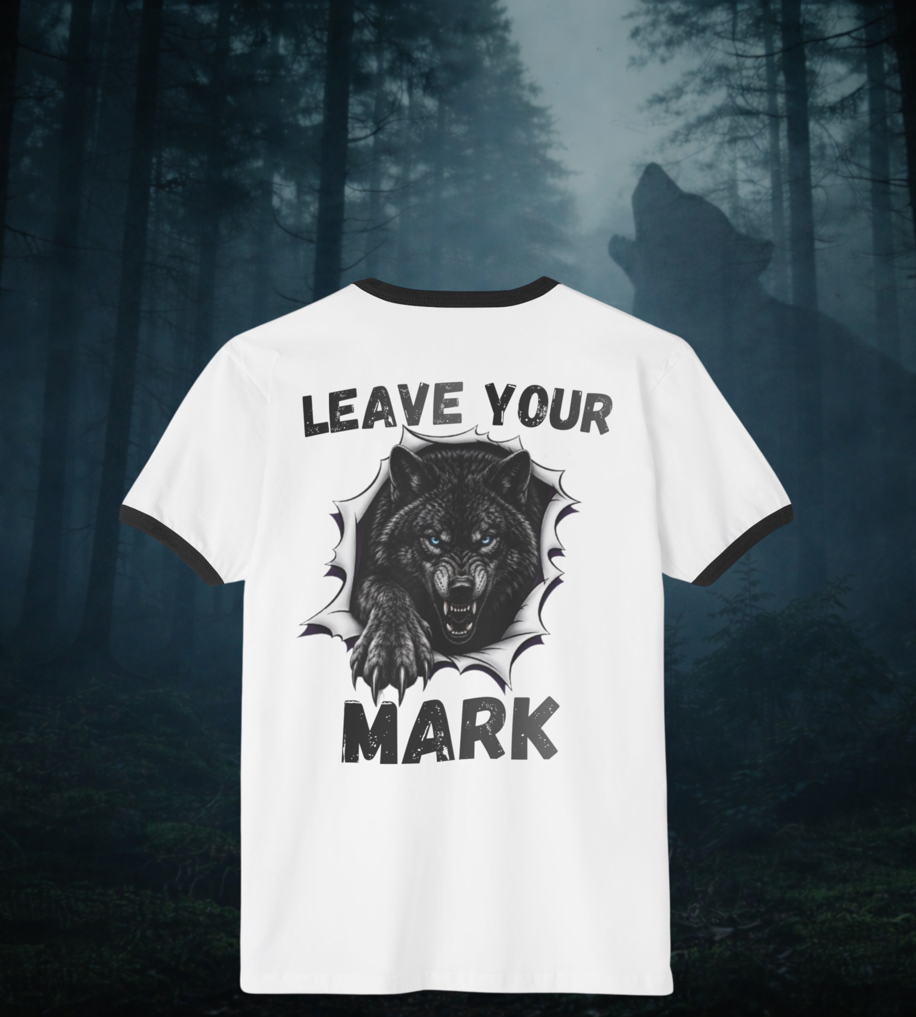 Black Graphic Wolf Ringer T-Shirt "Leave Your Mark" 87 Series Limited Edition