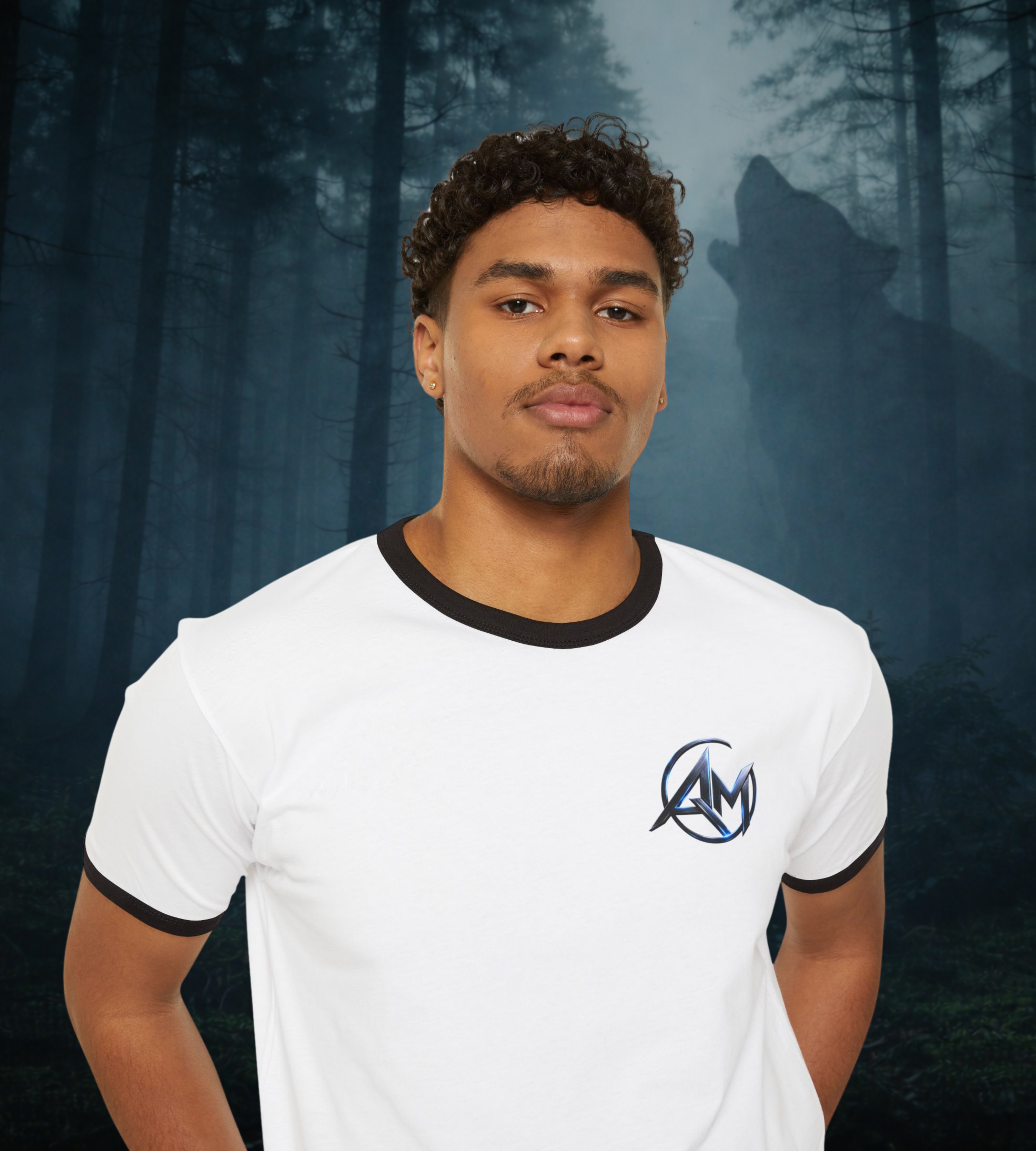 Americanwolf-AM Brand Signature Logo Vintage Ringer T-Shirt