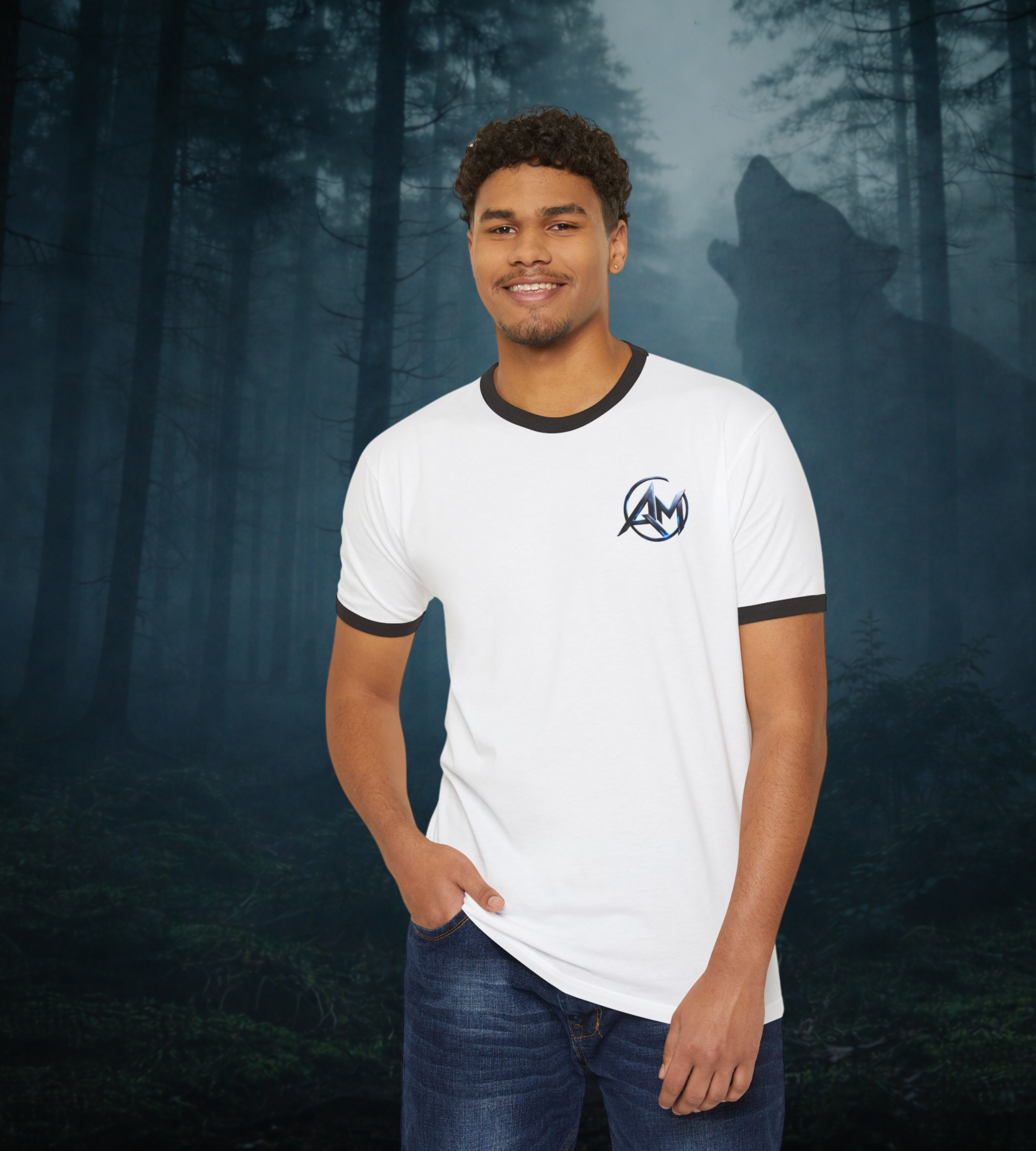 Americanwolf-AM Brand Signature Logo Vintage Ringer T-Shirt