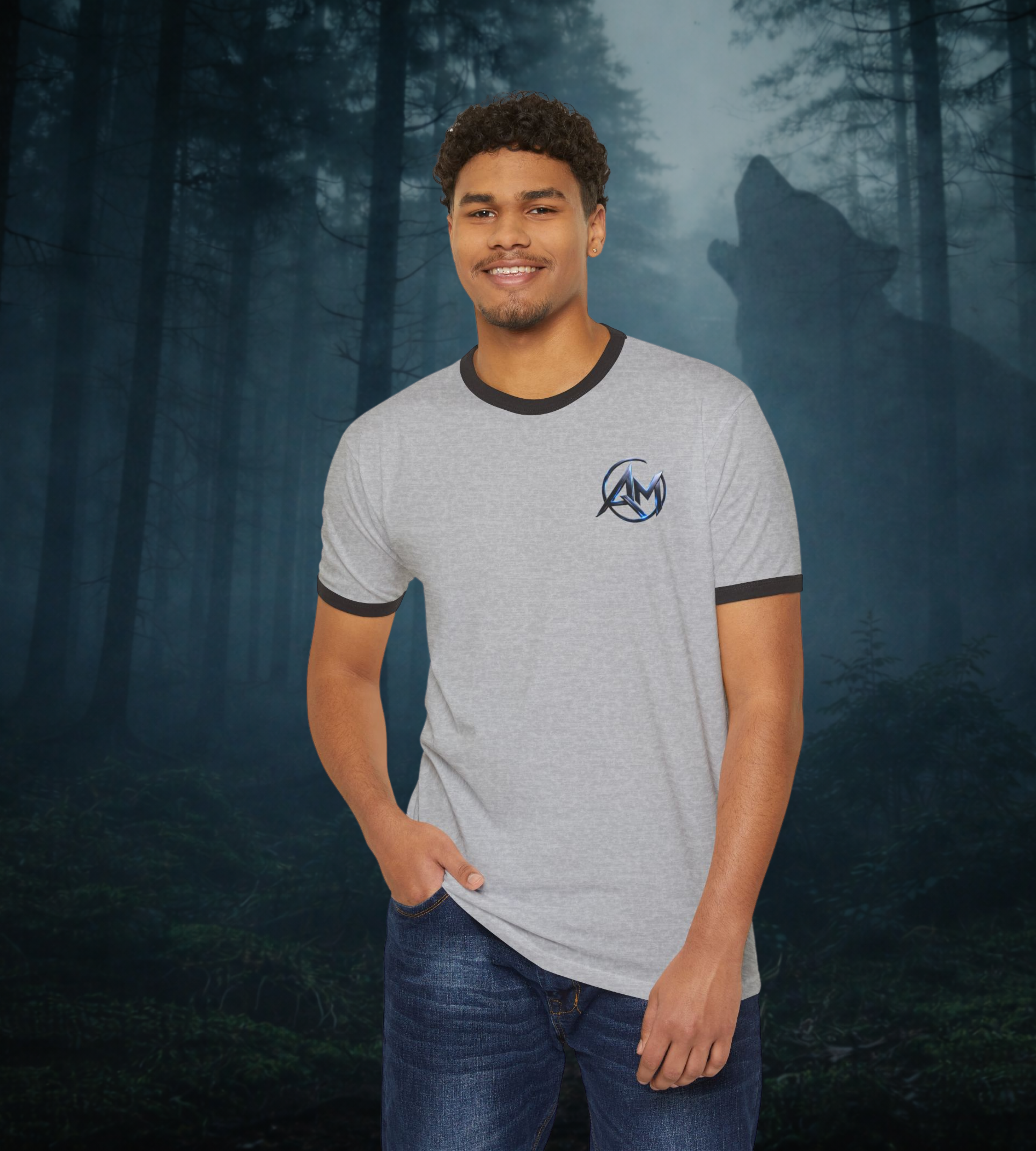 Americanwolf-AM Brand Signature Logo Vintage Ringer T-Shirt