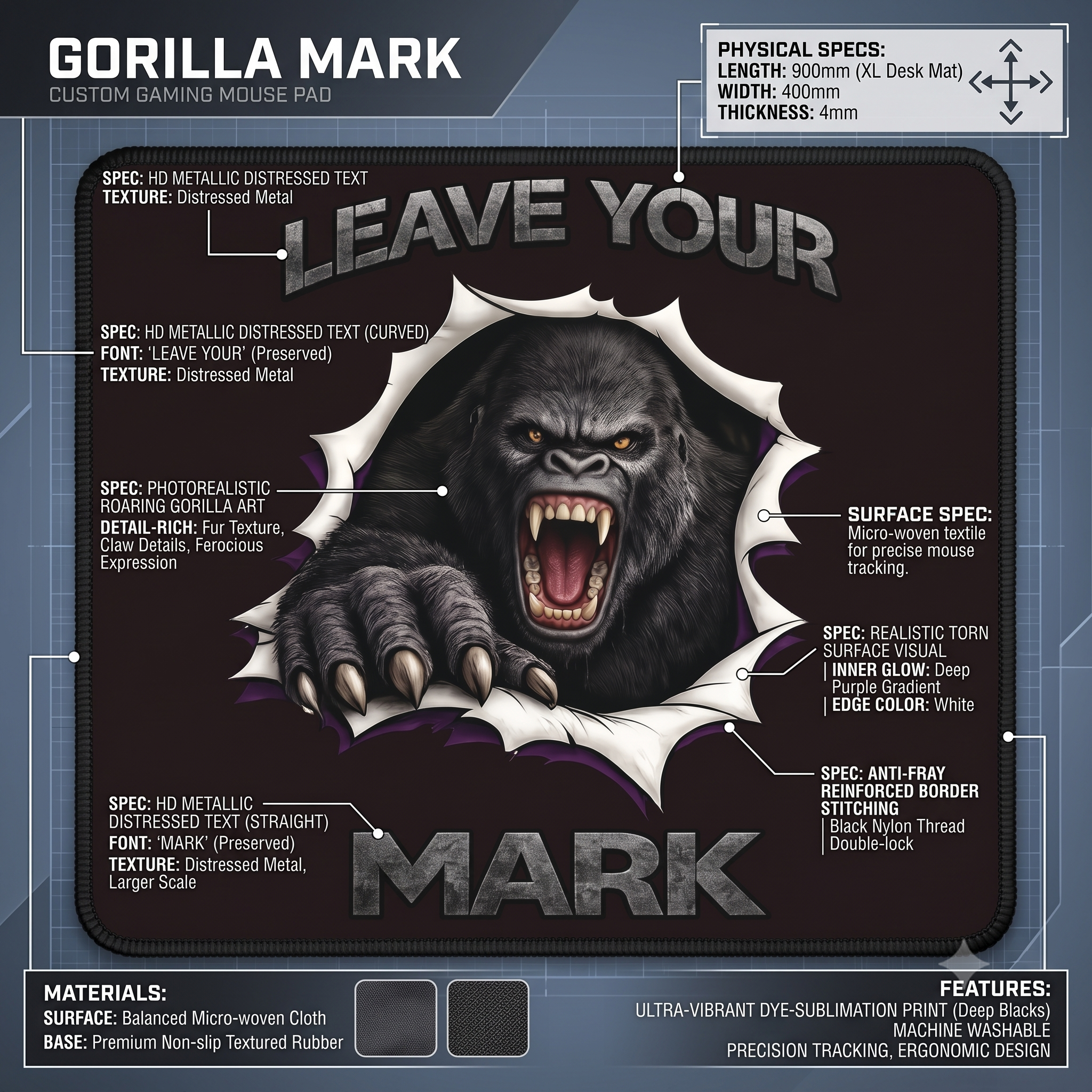 Gorilla "Leave Your Mark" Gaming Mouse Pad