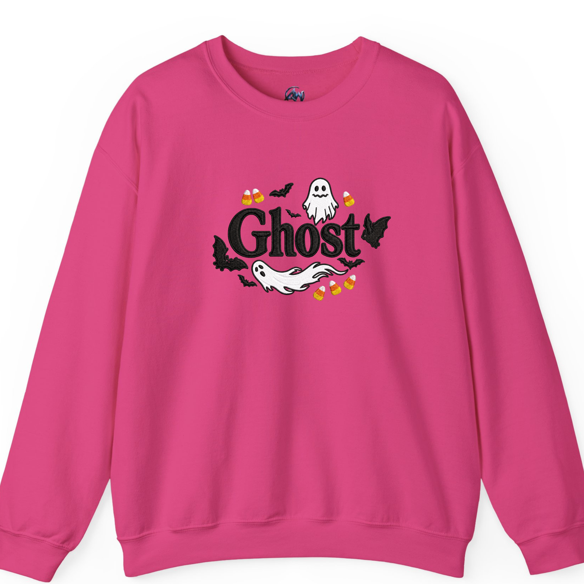 Embroider Halloween Ghost sweater  Pink Color Sweater front view 