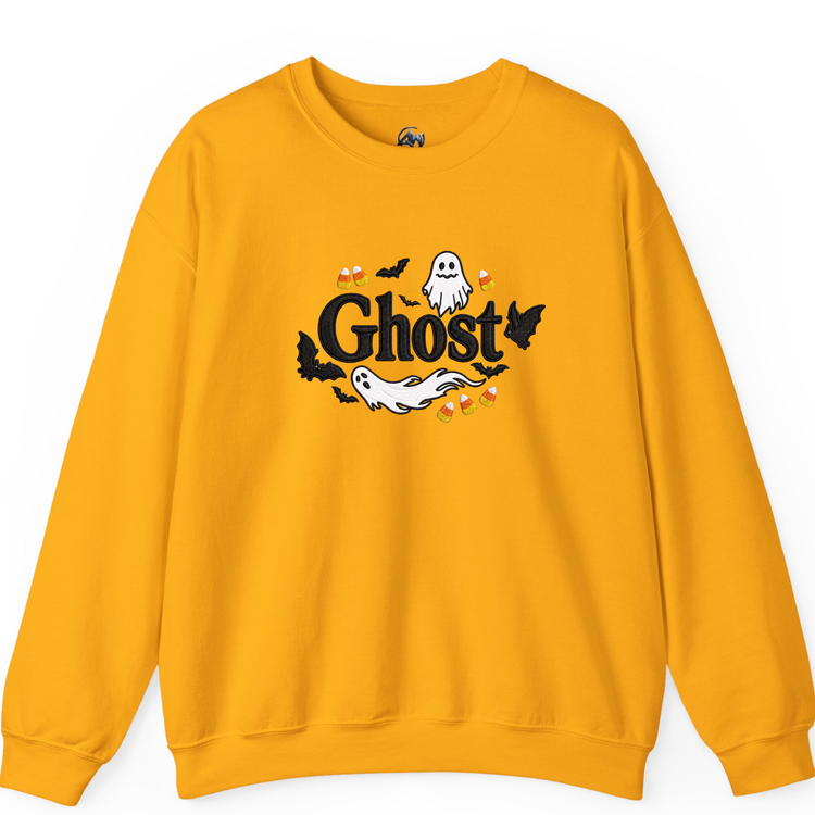 Embroider Halloween Ghost sweater Gold Color Sweater front view 