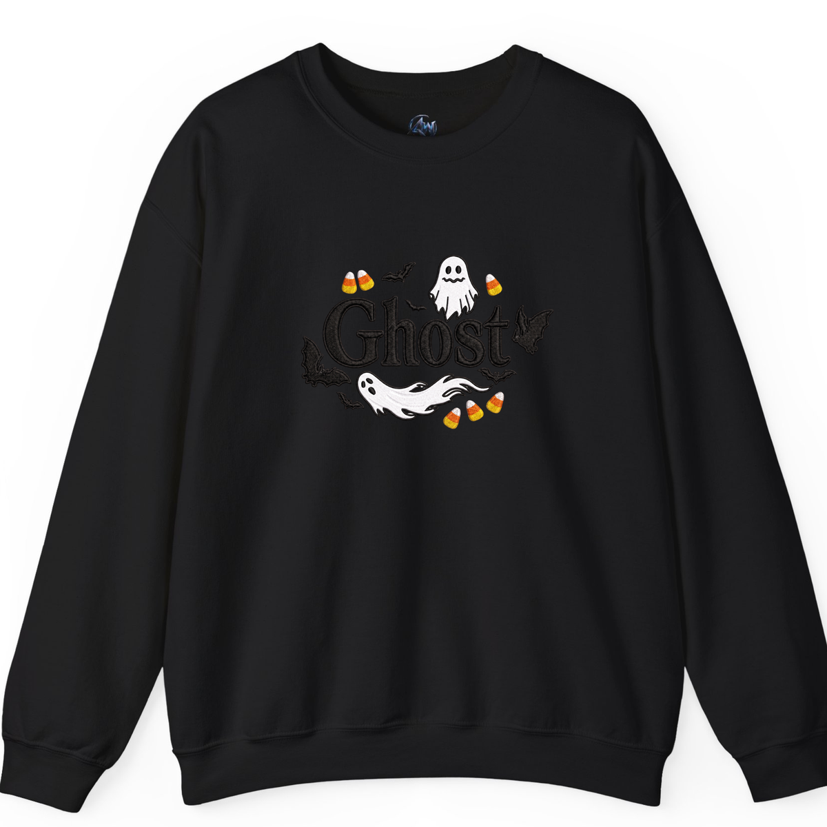 Embroider Halloween Ghost sweater  Black Color Sweater front view 