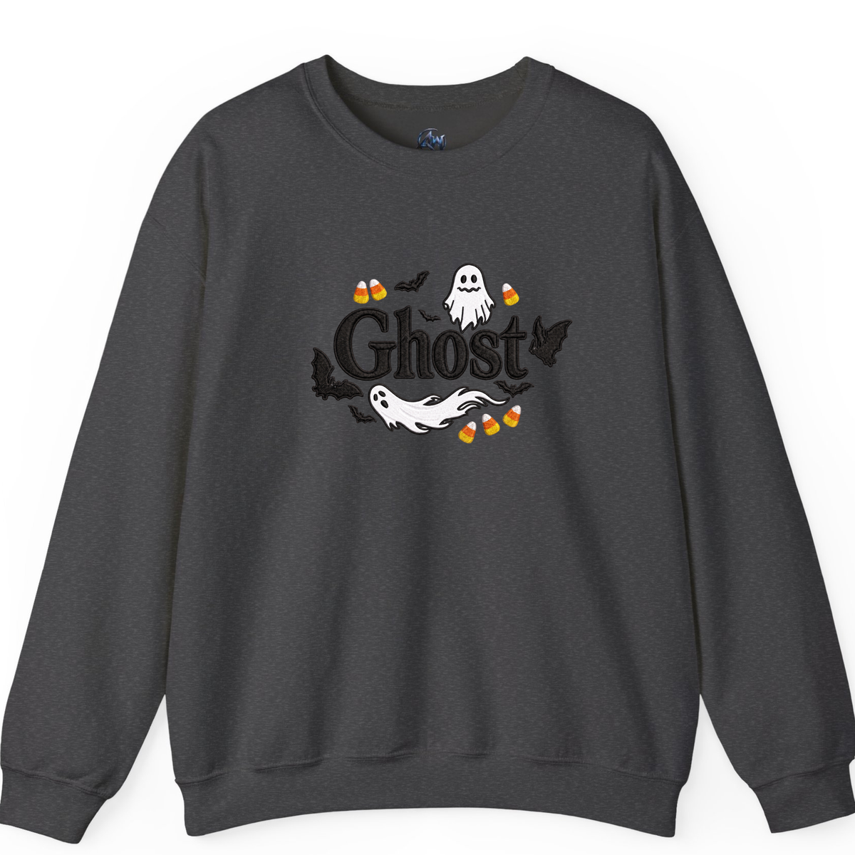 Embroider Halloween Ghost sweater  Dark Gray Color Sweater front view 