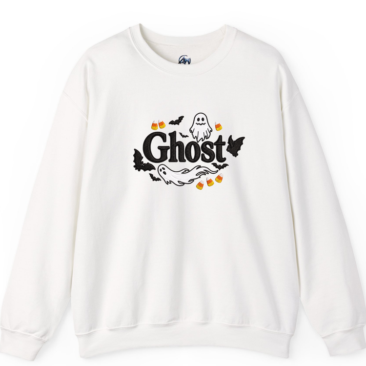 Embroider Halloween Ghost sweater  White Color Sweater front view 