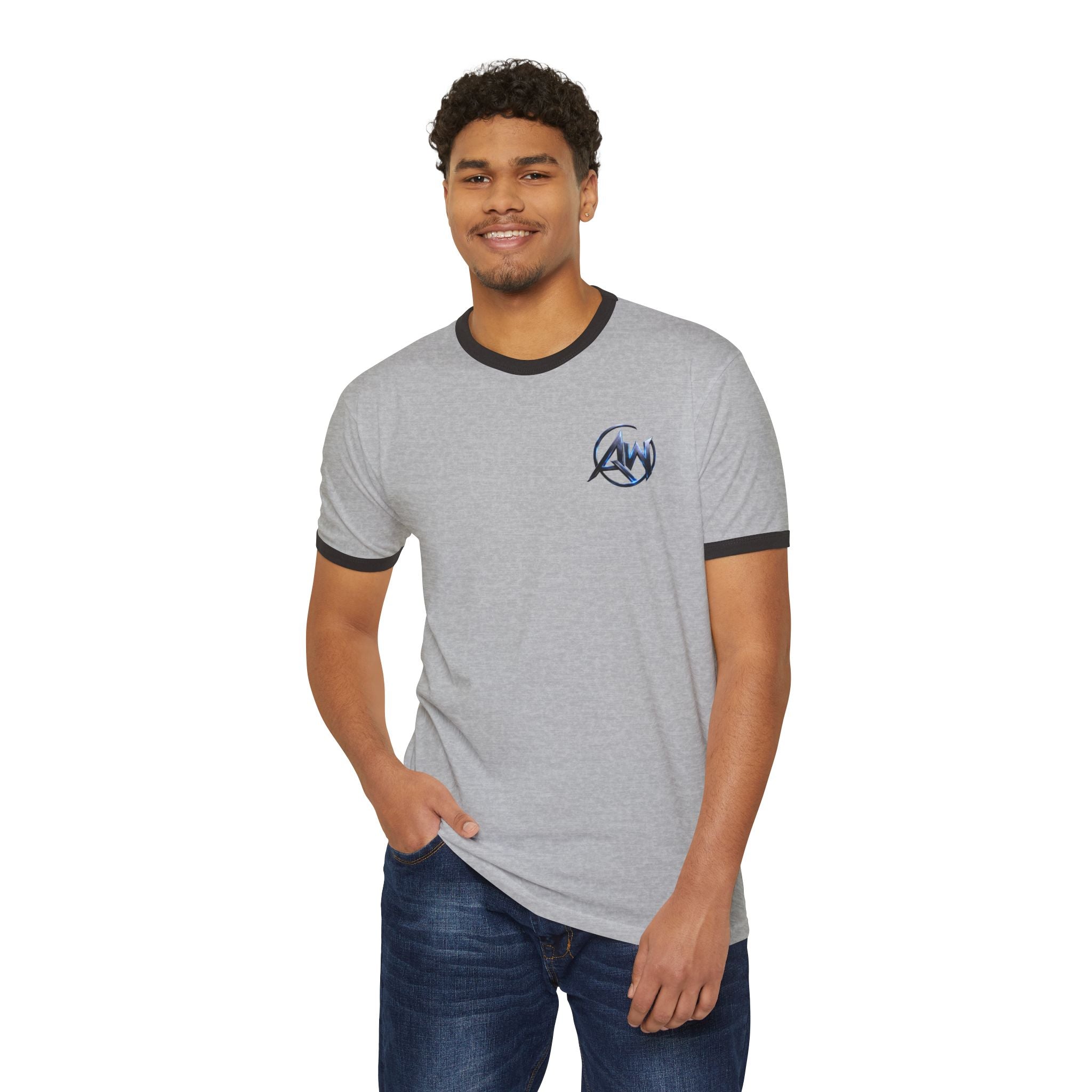 Cyber Crest Emblem Logo-AW Brand  Americanwolf Signature Vintage Ringer T-Shirt