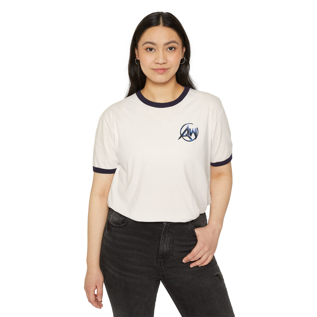 Cyber Crest Emblem Logo-AW Brand  Americanwolf Signature Vintage Ringer T-Shirt
