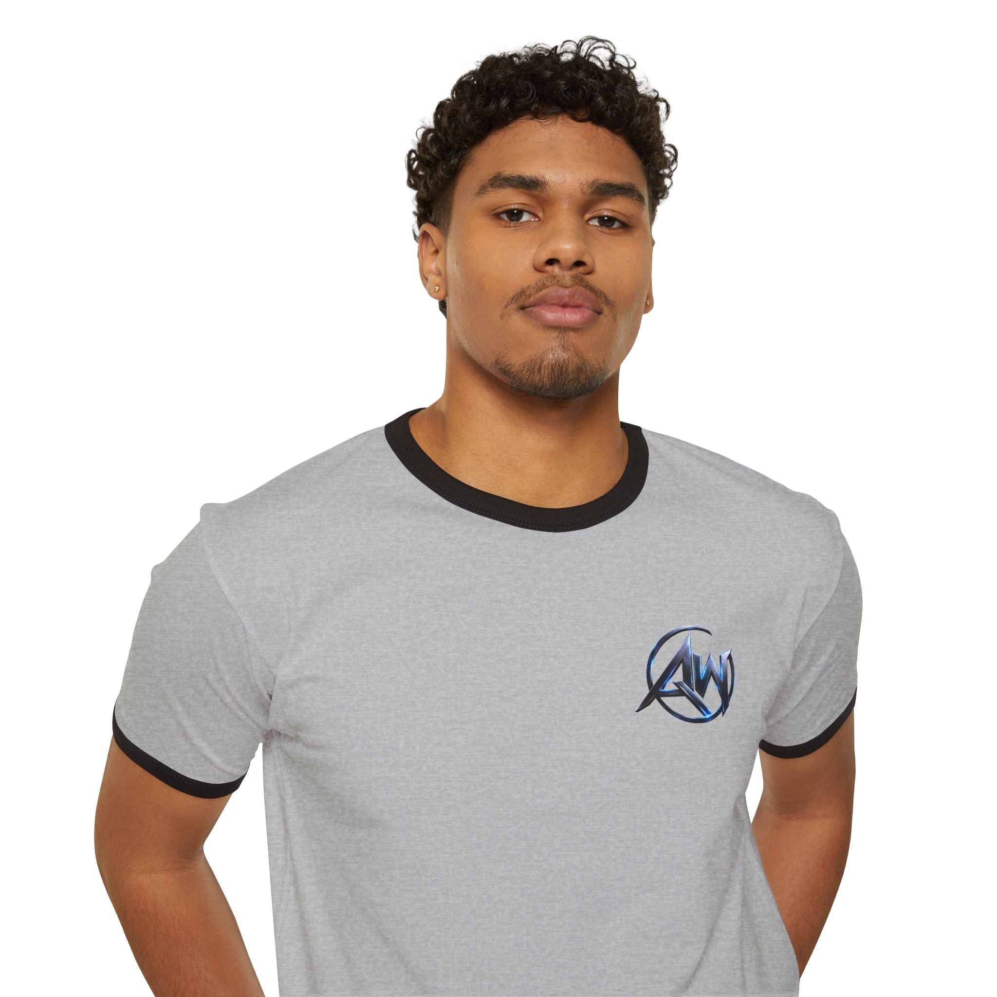 Cyber Crest Emblem Logo-AW Brand  Americanwolf Signature Vintage Ringer T-Shirt