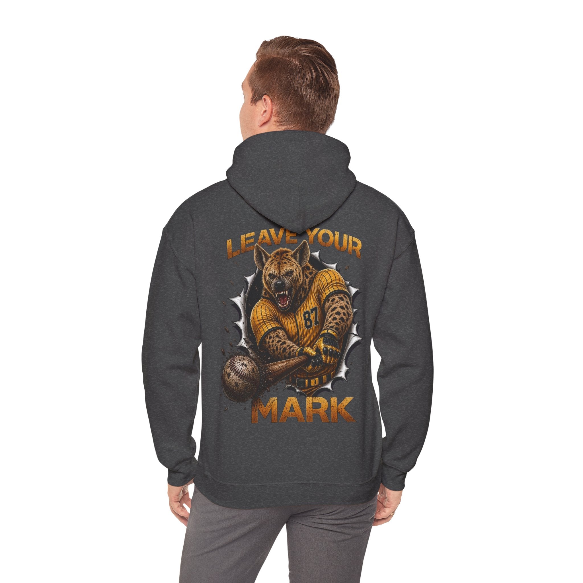 Hyena Baseball Graphic Sports Hoodie  "Leave Your Mark" Cyber Crest AW Signature Emblem Logo Pullover Drawstring Sweater