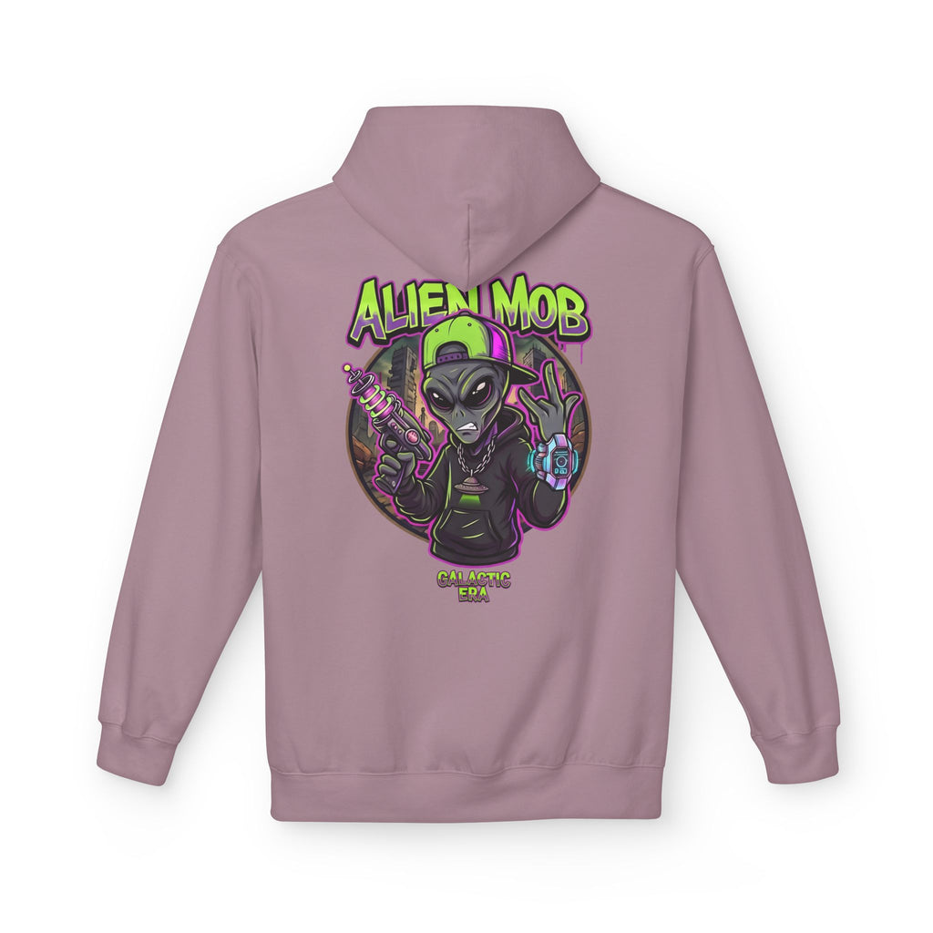 Paragon alien hip hop pullover hoodie back view with bold Alien Mob Galactic Era graphic print – streetwear

