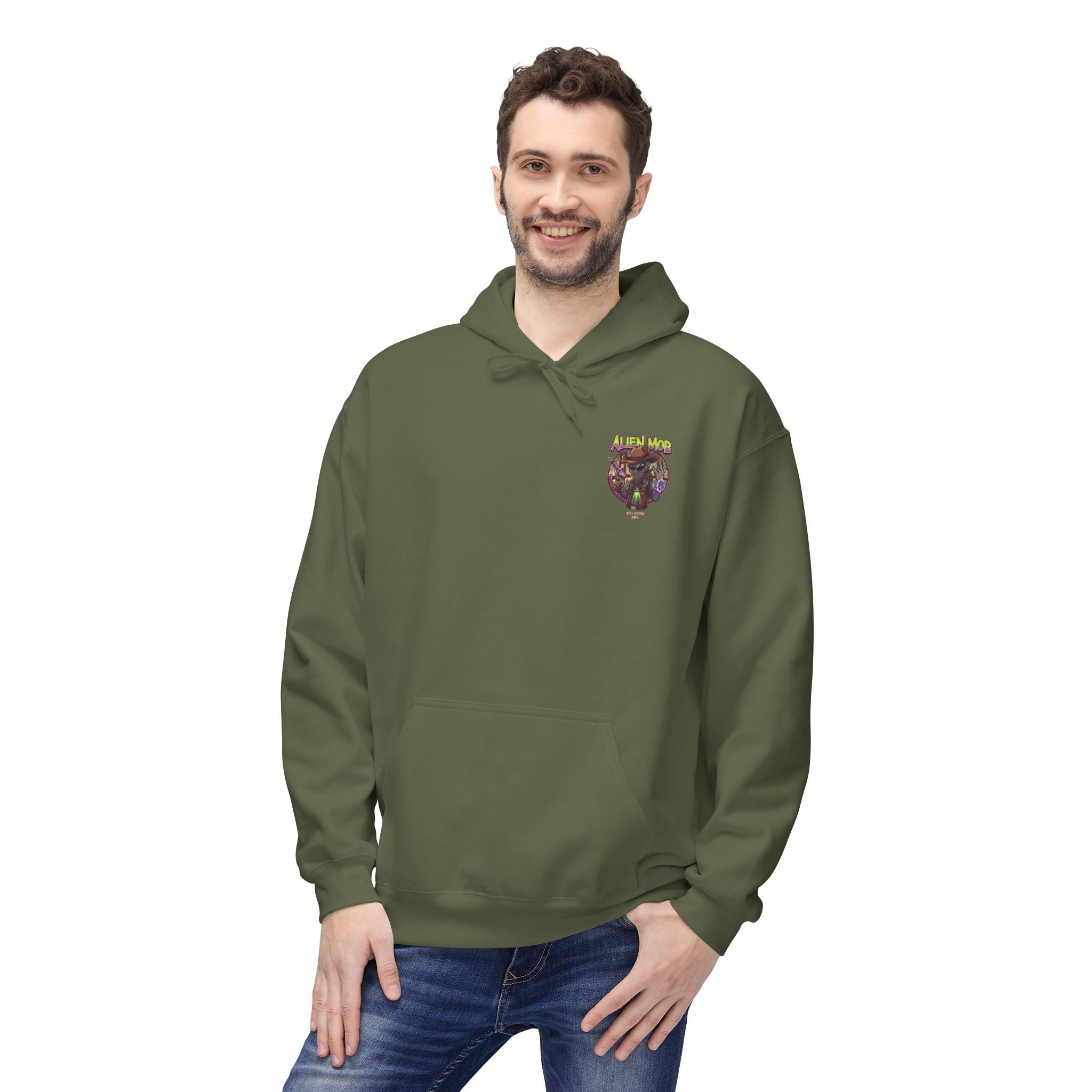 Alien Mob Graphic Hoodie — Retro Sci‑Fi Alien Cowboy Pullover - Americanwolf87