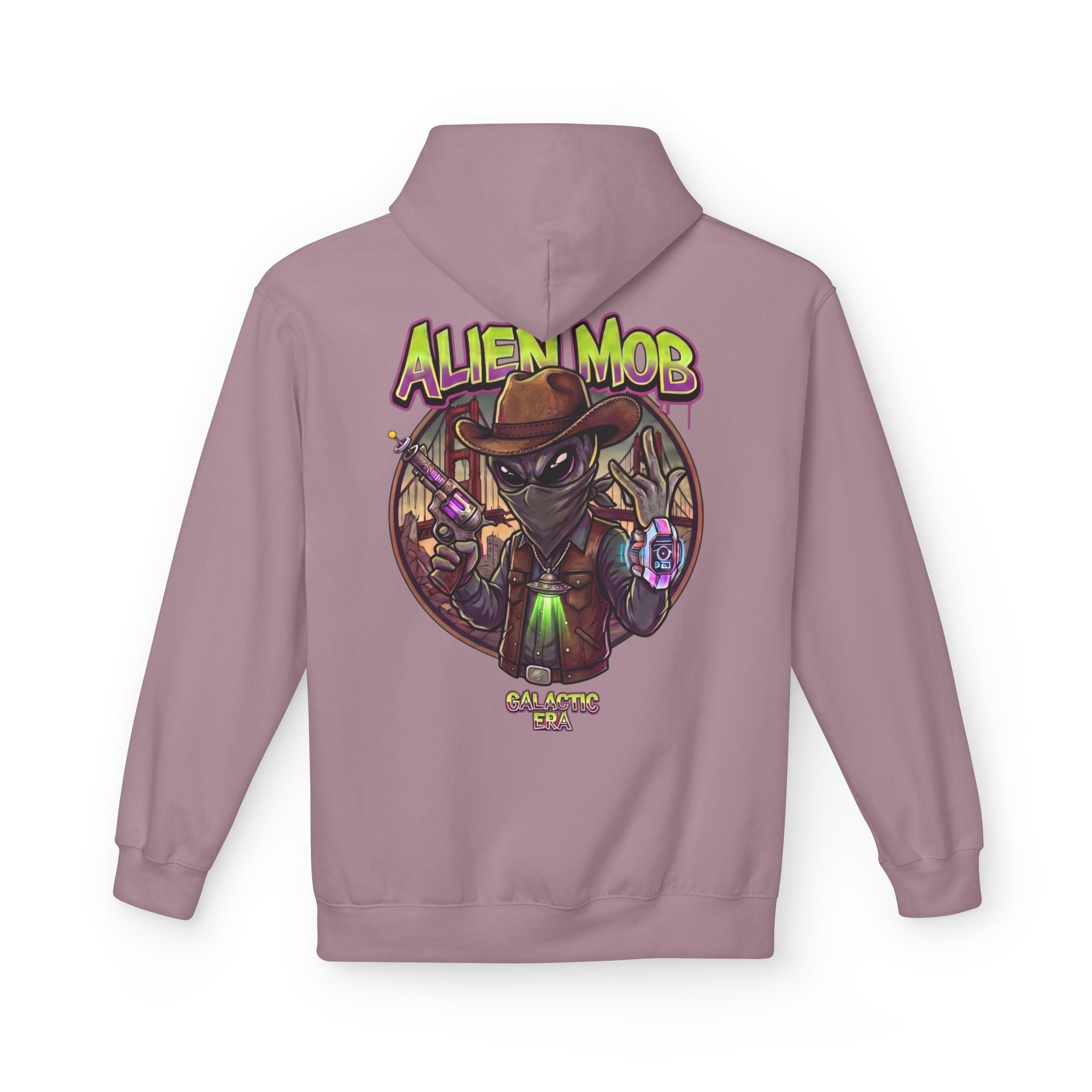 Alien Mob Graphic Hoodie — Retro Sci‑Fi Alien Cowboy Pullover - Americanwolf87