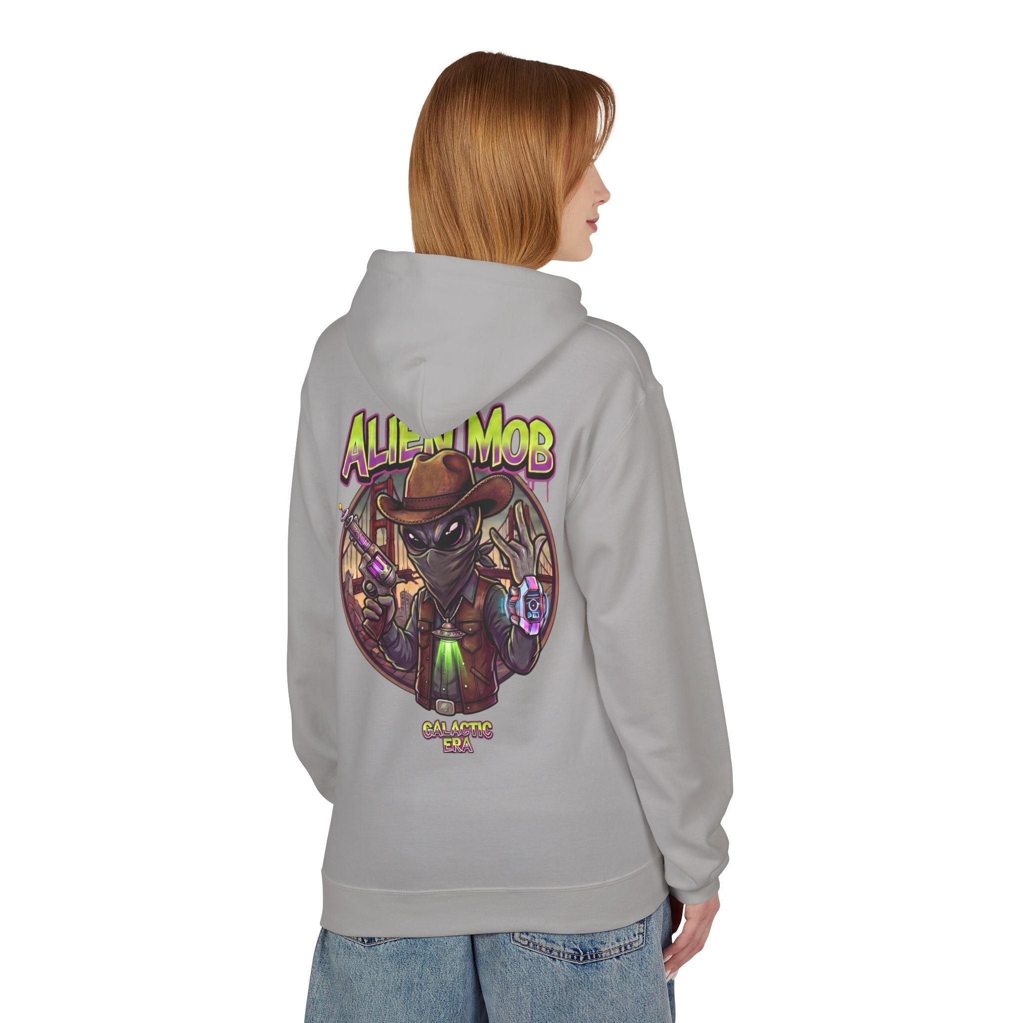 Alien Mob Graphic Hoodie — Retro Sci‑Fi Alien Cowboy Pullover - Americanwolf87