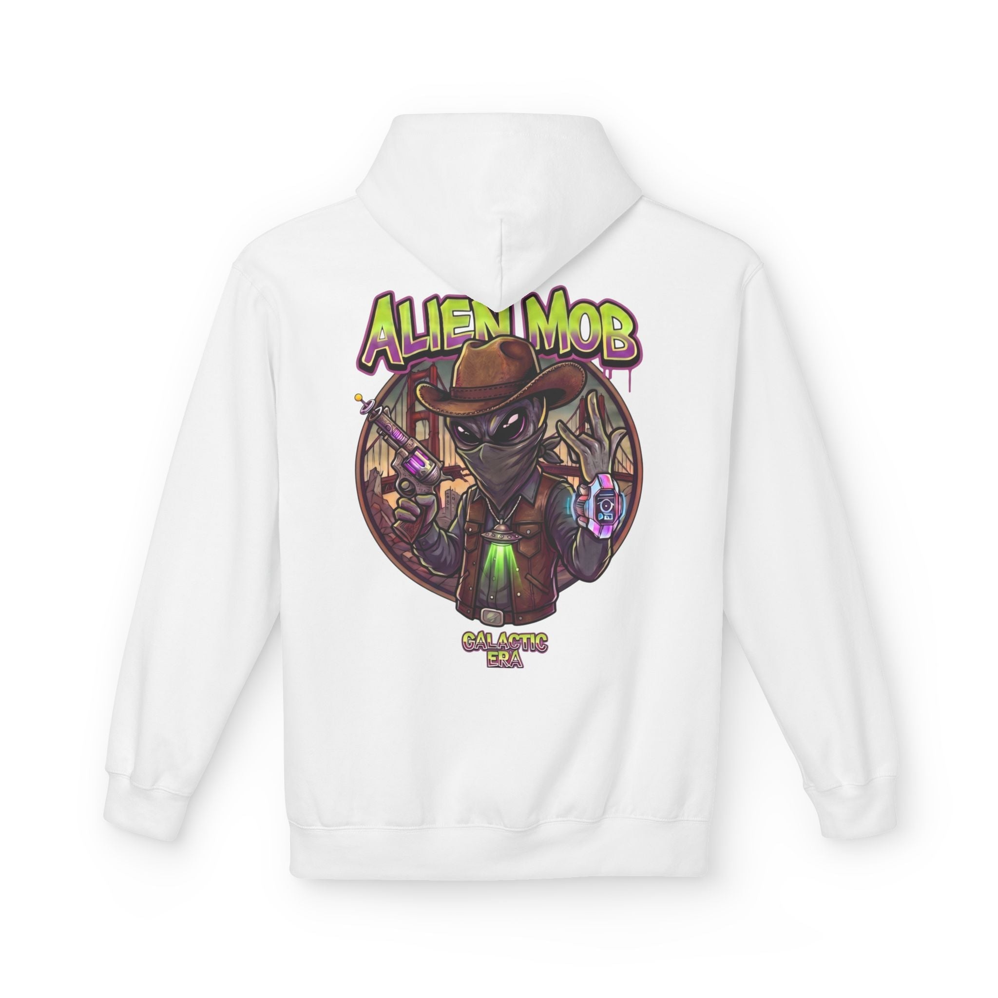 Alien Mob Graphic Hoodie — Retro Sci‑Fi Alien Cowboy Pullover - Americanwolf87