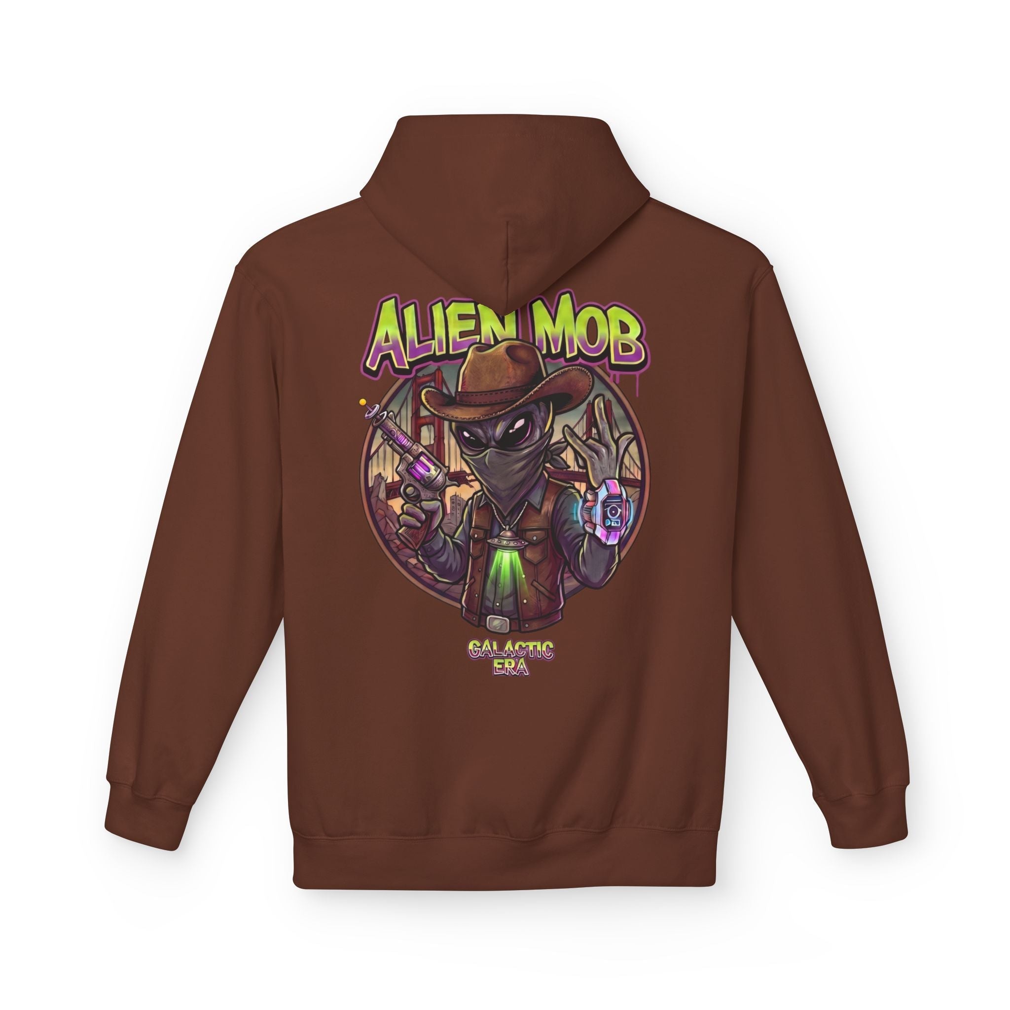 Alien Mob Graphic Hoodie — Retro Sci‑Fi Alien Cowboy Pullover - Americanwolf87
