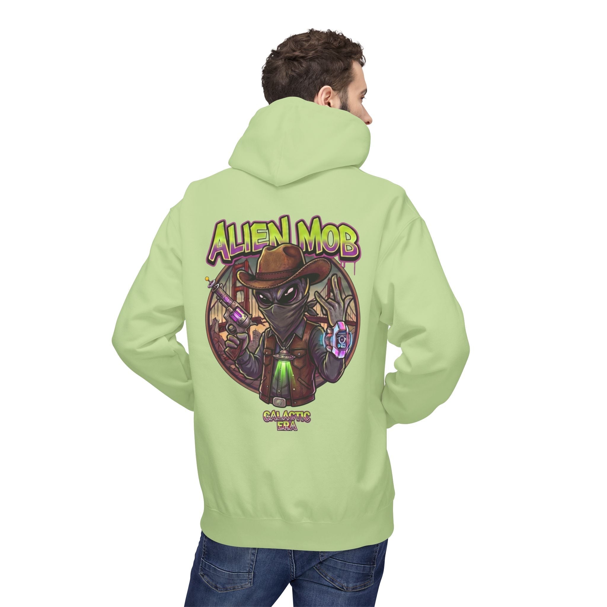 Alien Mob Graphic Hoodie — Retro Sci‑Fi Alien Cowboy Pullover - Americanwolf87
