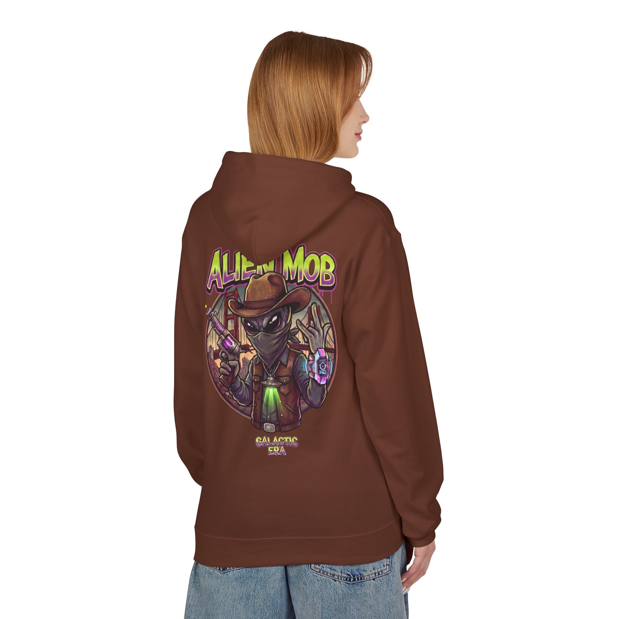 Alien Mob Graphic Hoodie — Retro Sci‑Fi Alien Cowboy Pullover - Americanwolf87