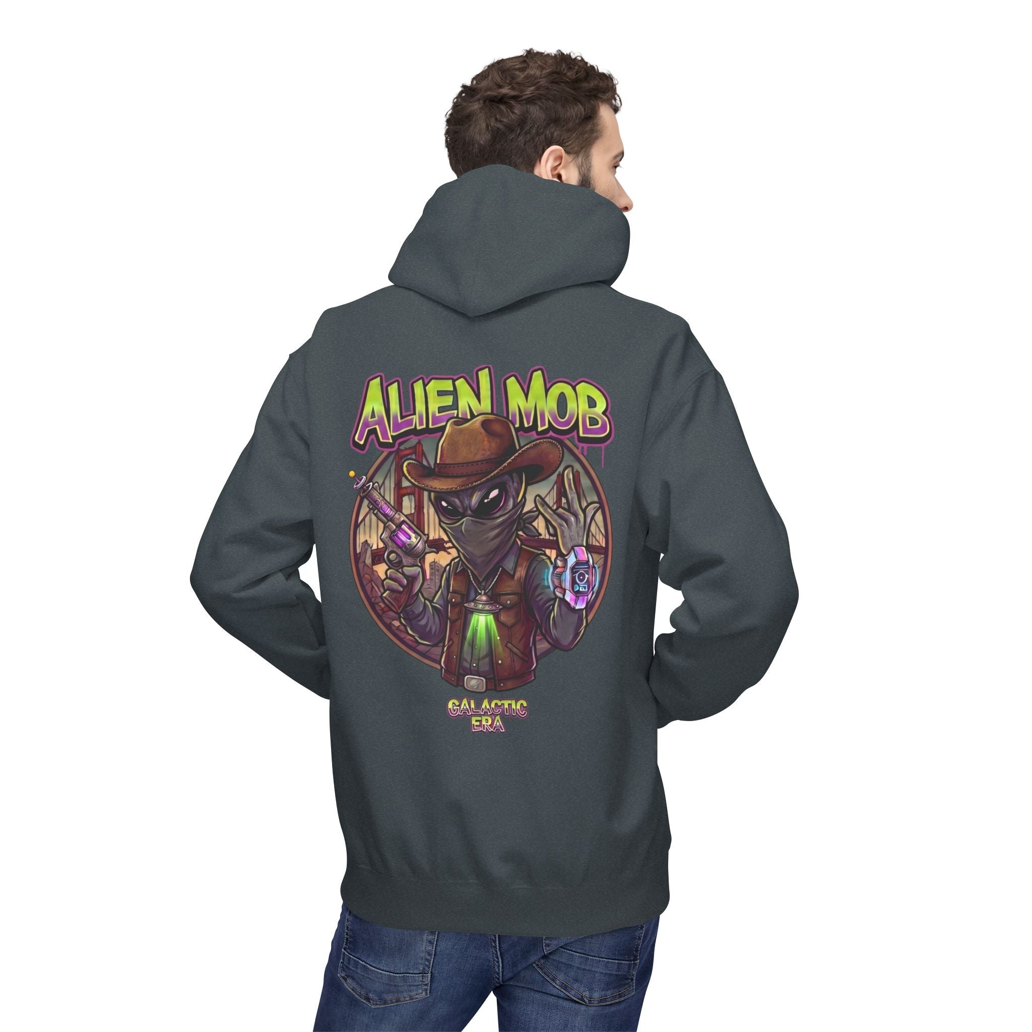Alien Mob Graphic Hoodie — Retro Sci‑Fi Alien Cowboy Pullover - Americanwolf87